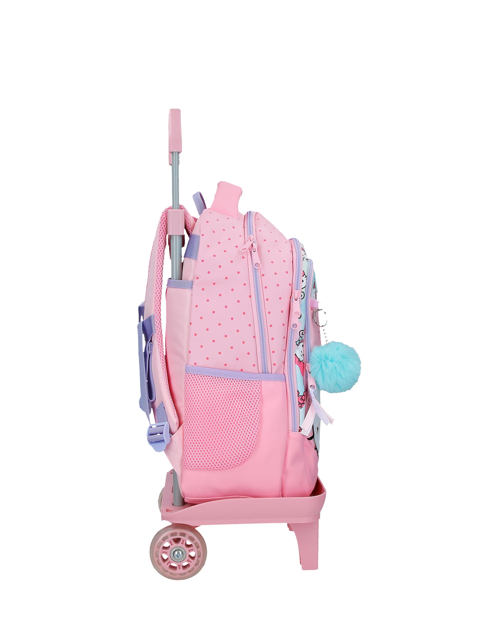 Mochila Escolar Três Compartimentos Hello Kitty Bows com Capacidade de 16,5l com Carrinho Rosa Rosa-2