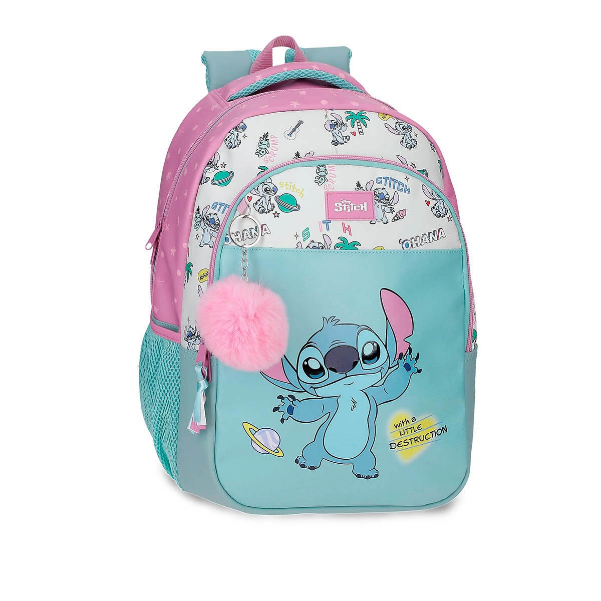 Imagem 0 de Mochila Escolar de Dois Compartimentos Stitch Little Destruction com Capacidade de 16,5l Adaptável a Carro em Turquesa Verde
