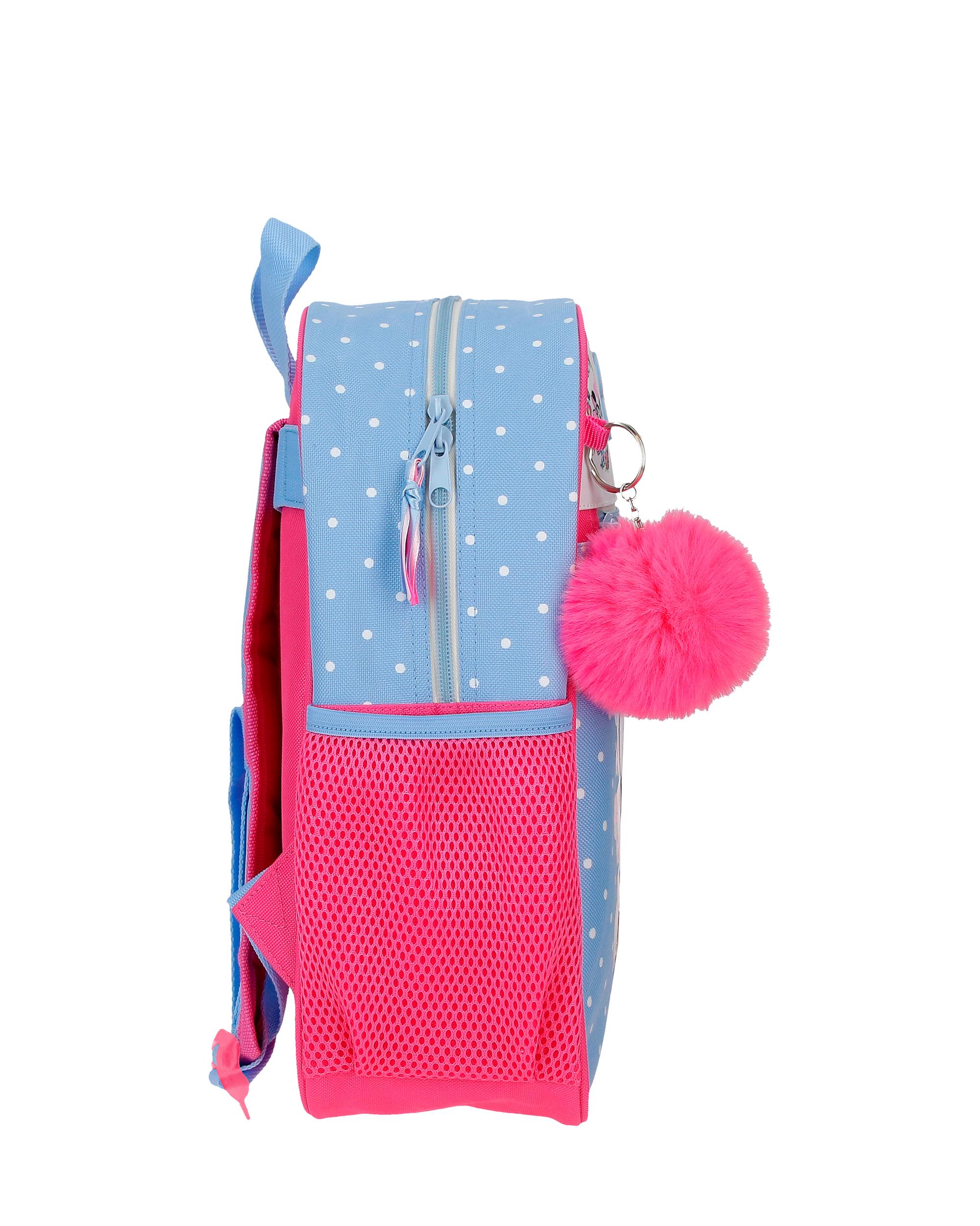 Mochila Escolar Minnie Flowers com Capacidade de 9,801l Adaptável a Carrinho em Azul-claro Azul-2