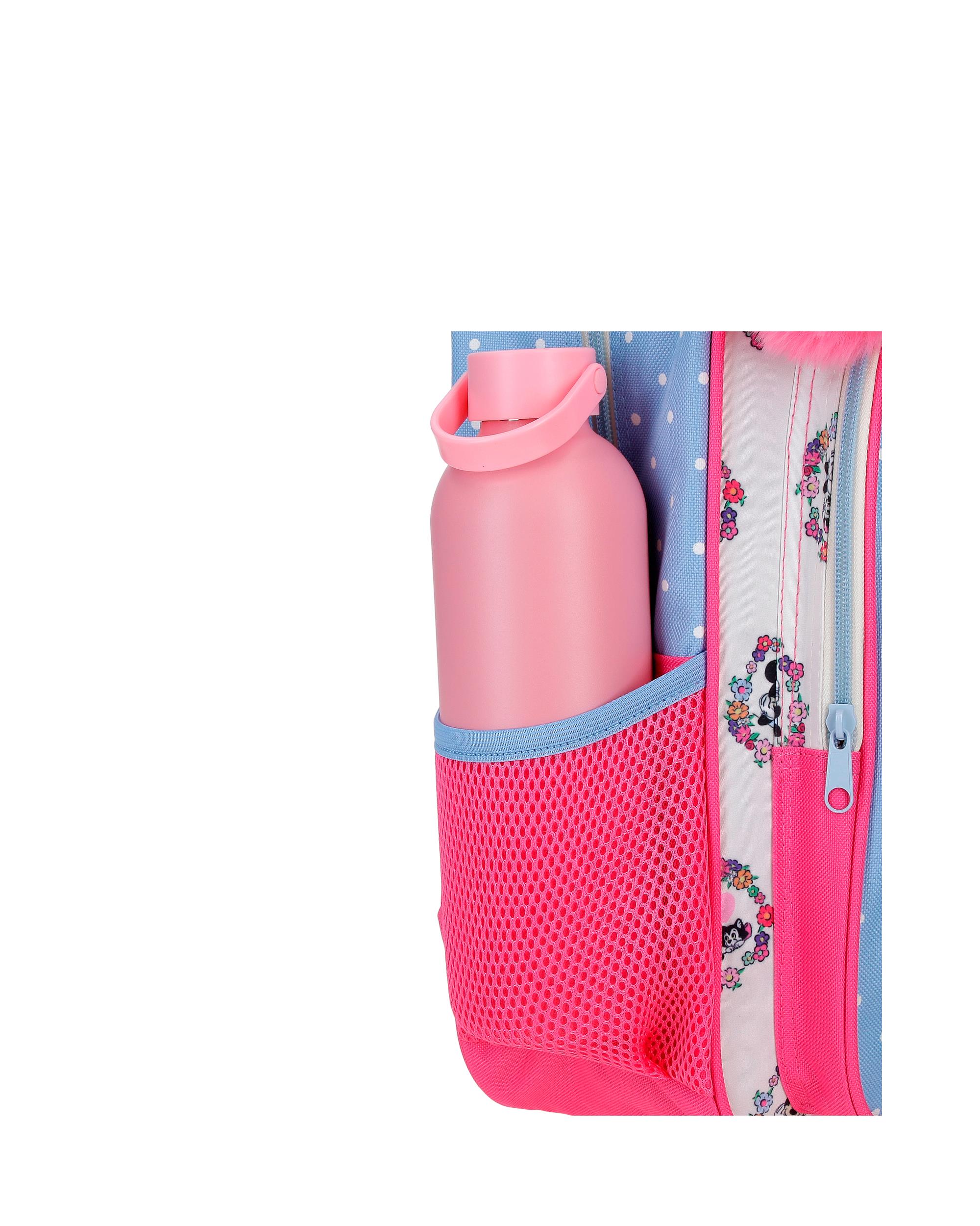 Mochila Escolar Minnie Flowers com Capacidade de 9,801l Adaptável a Carrinho em Azul-claro Azul-6