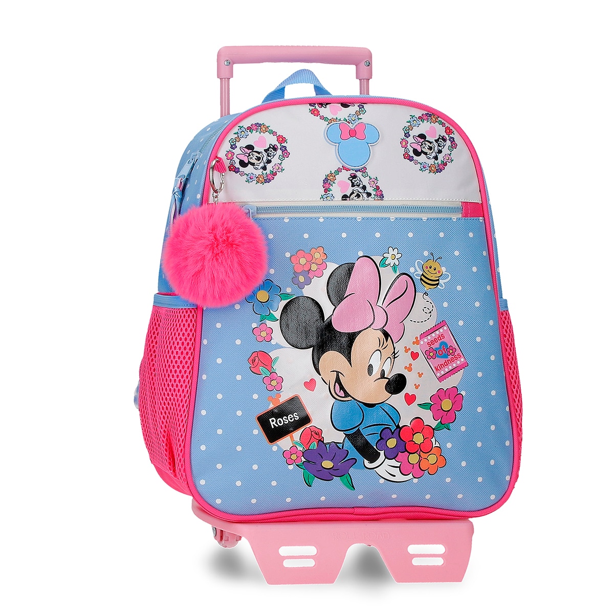 Imagem 0 de Mochila Escolar Minnie Flowers com Capacidade de 9,801l com Carro Azul-claro