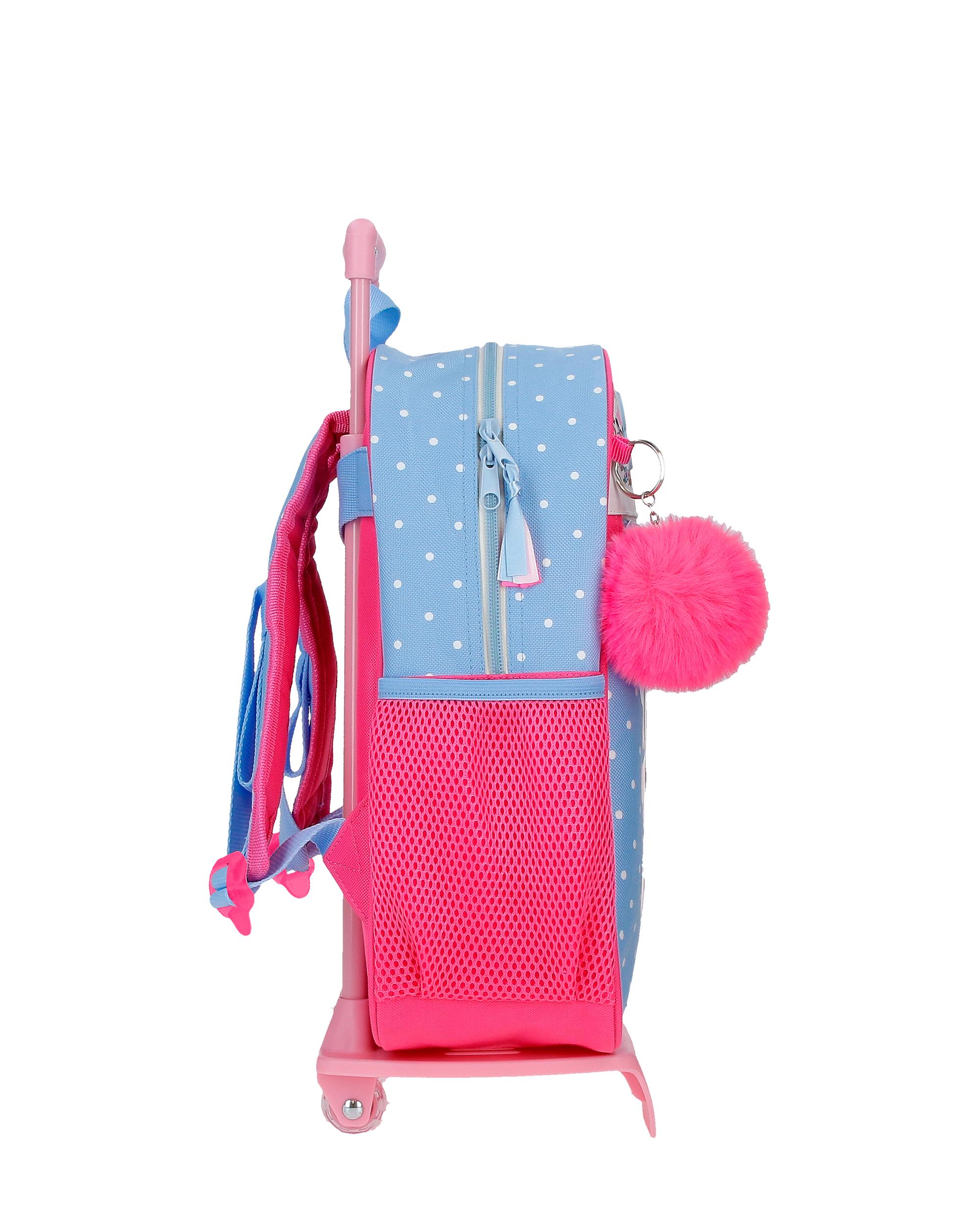Mochila Escolar Minnie Flowers com Capacidade de 9,801l com Carro Azul-claro Azul-2