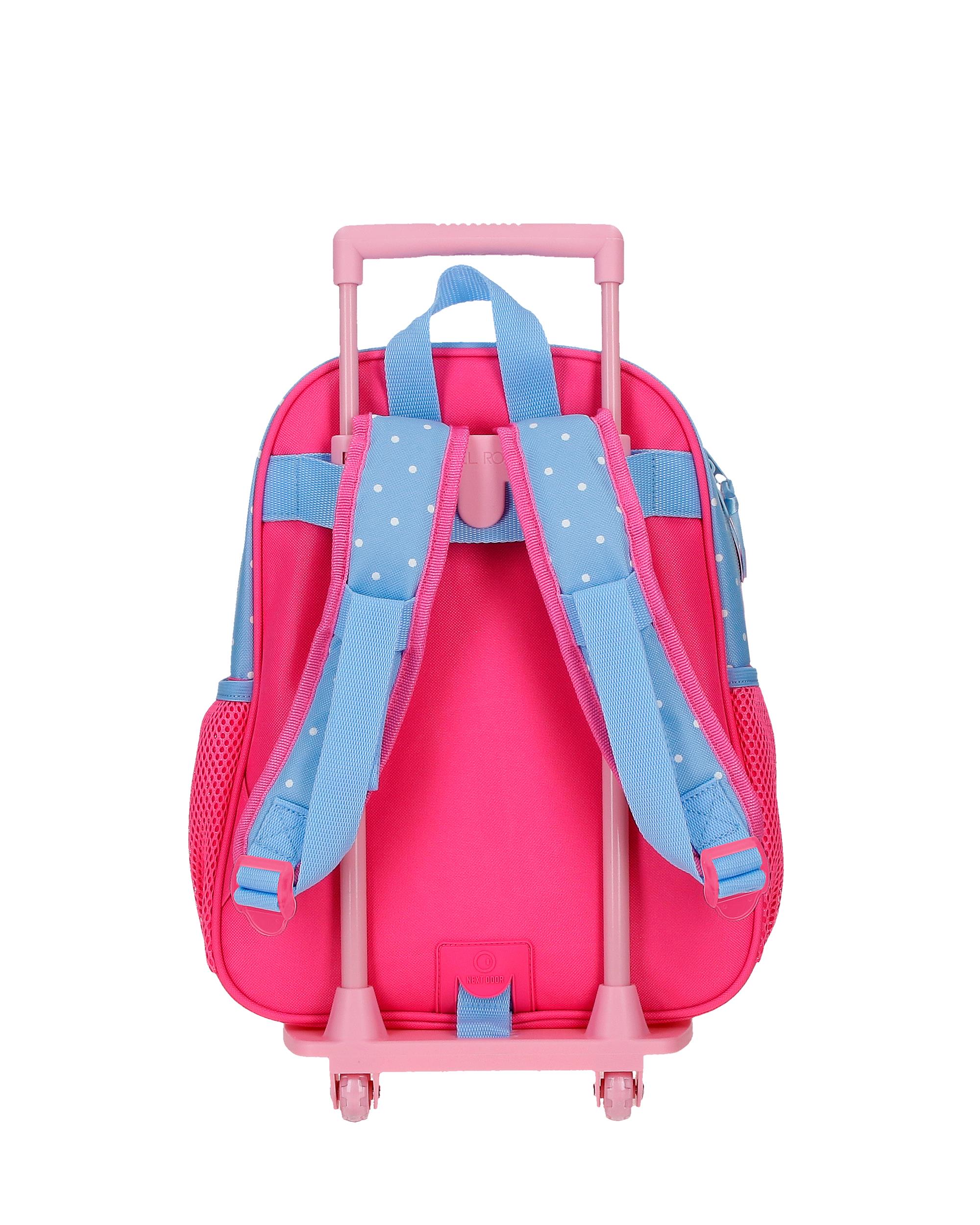 Mochila Escolar Minnie Flowers com Capacidade de 9,801l com Carro Azul-claro Azul-3