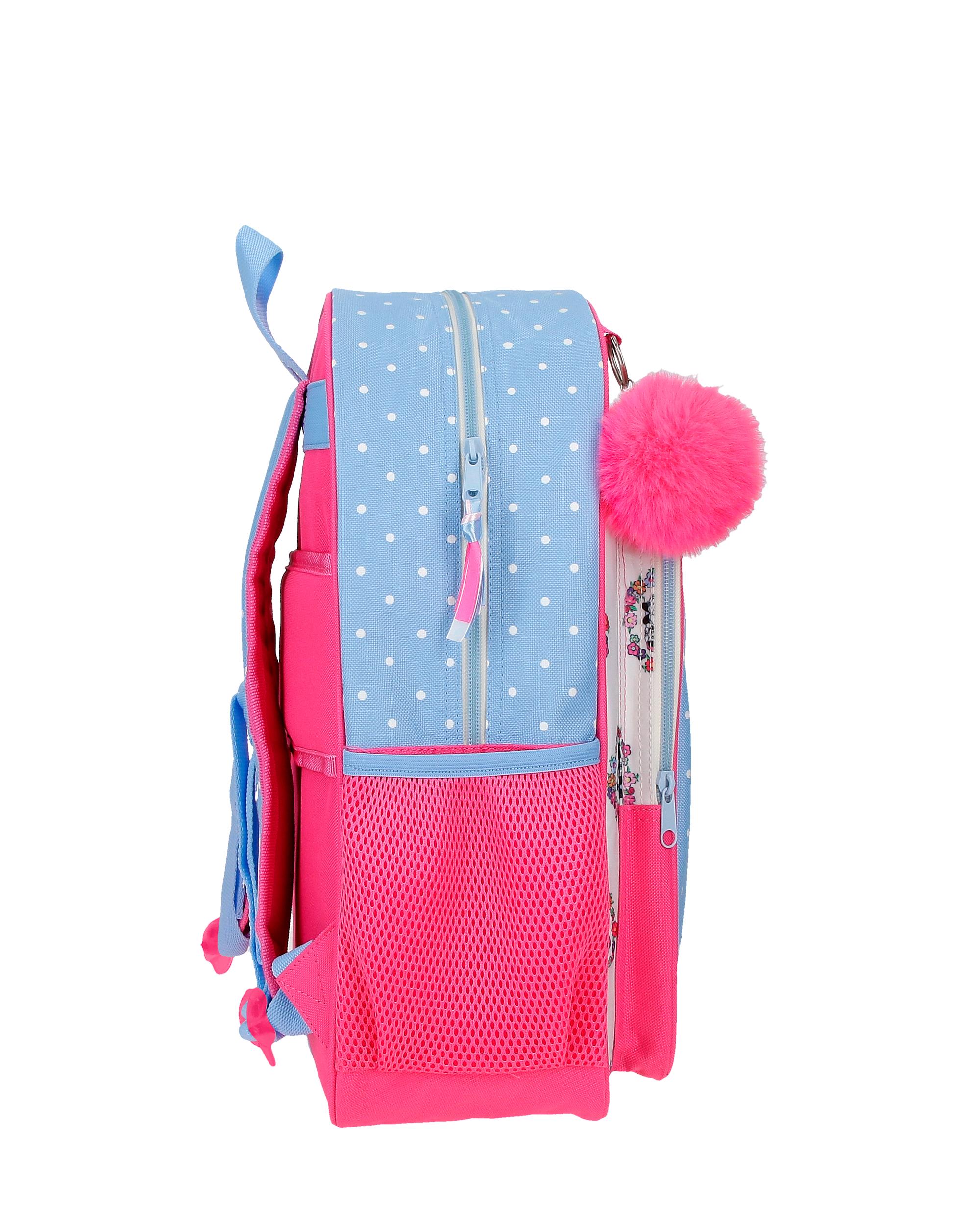 Mochila Escolar Minnie Flowers com Capacidade de 15,6l Adaptável a Carrinho em Azul-claro Azul-2