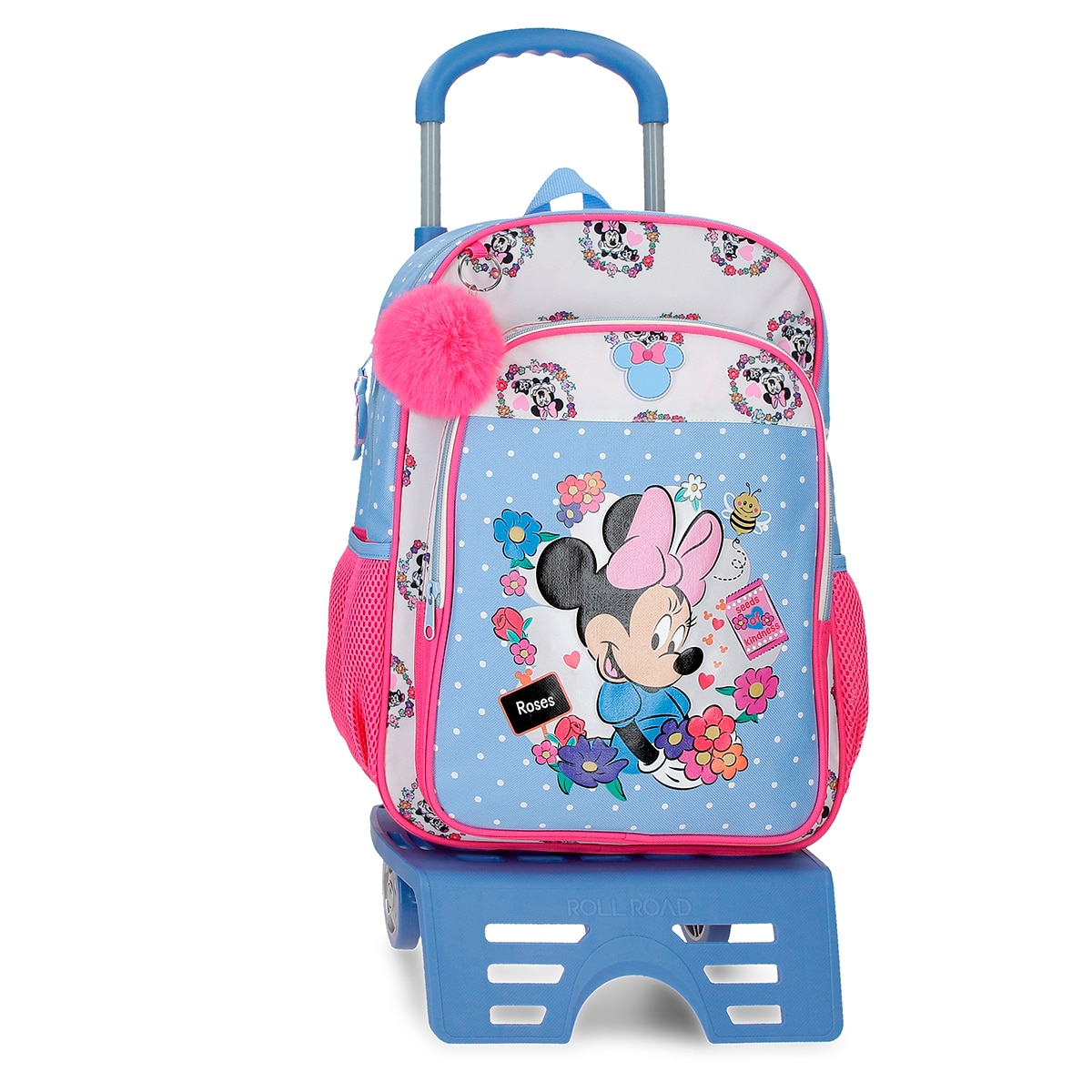 Imagem 0 de Mochila Escolar Minnie Flowers com Capacidade de 15,6l com Trolley Azul-claro