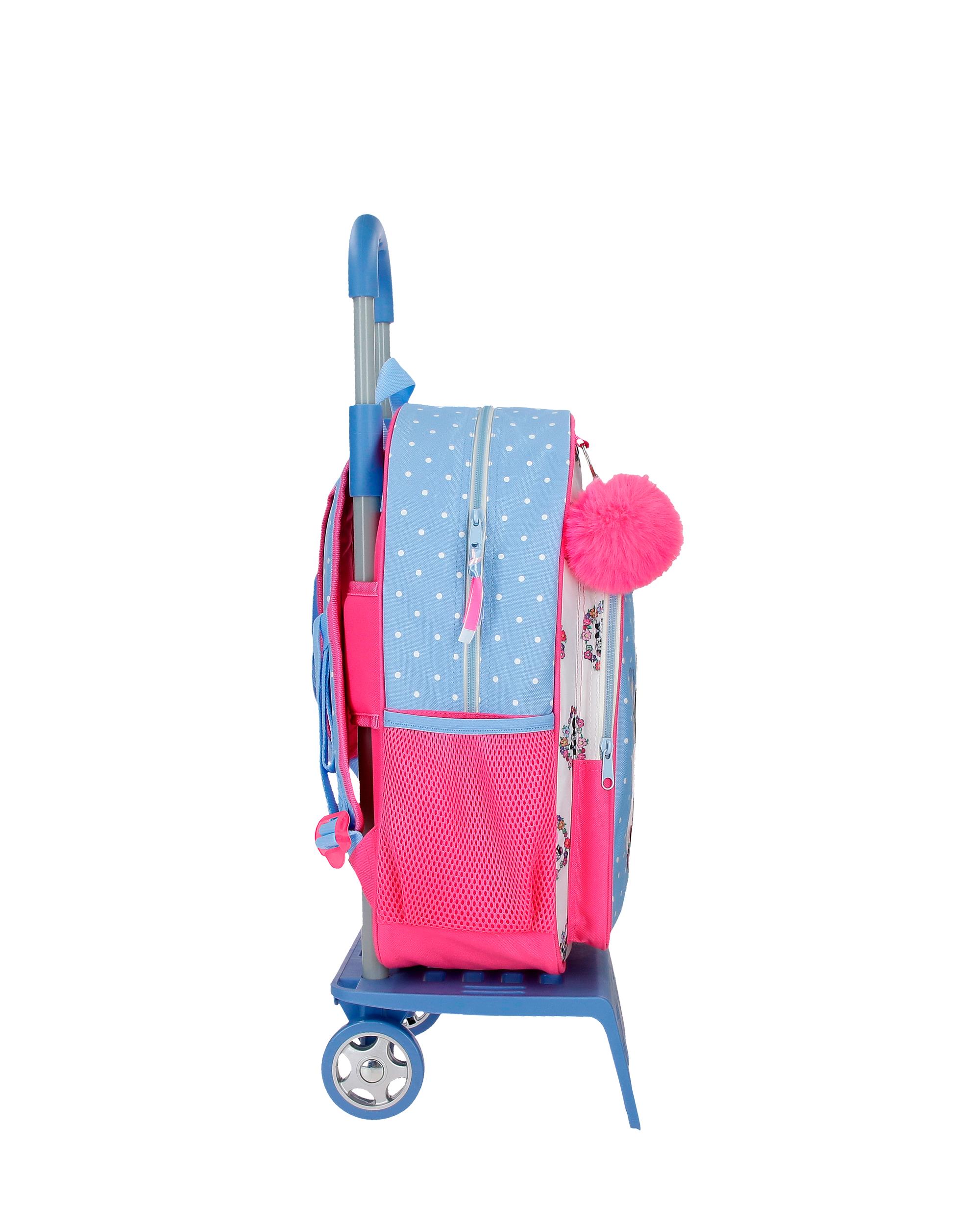 Mochila Escolar Minnie Flowers com Capacidade de 15,6l com Trolley Azul-claro Azul-2