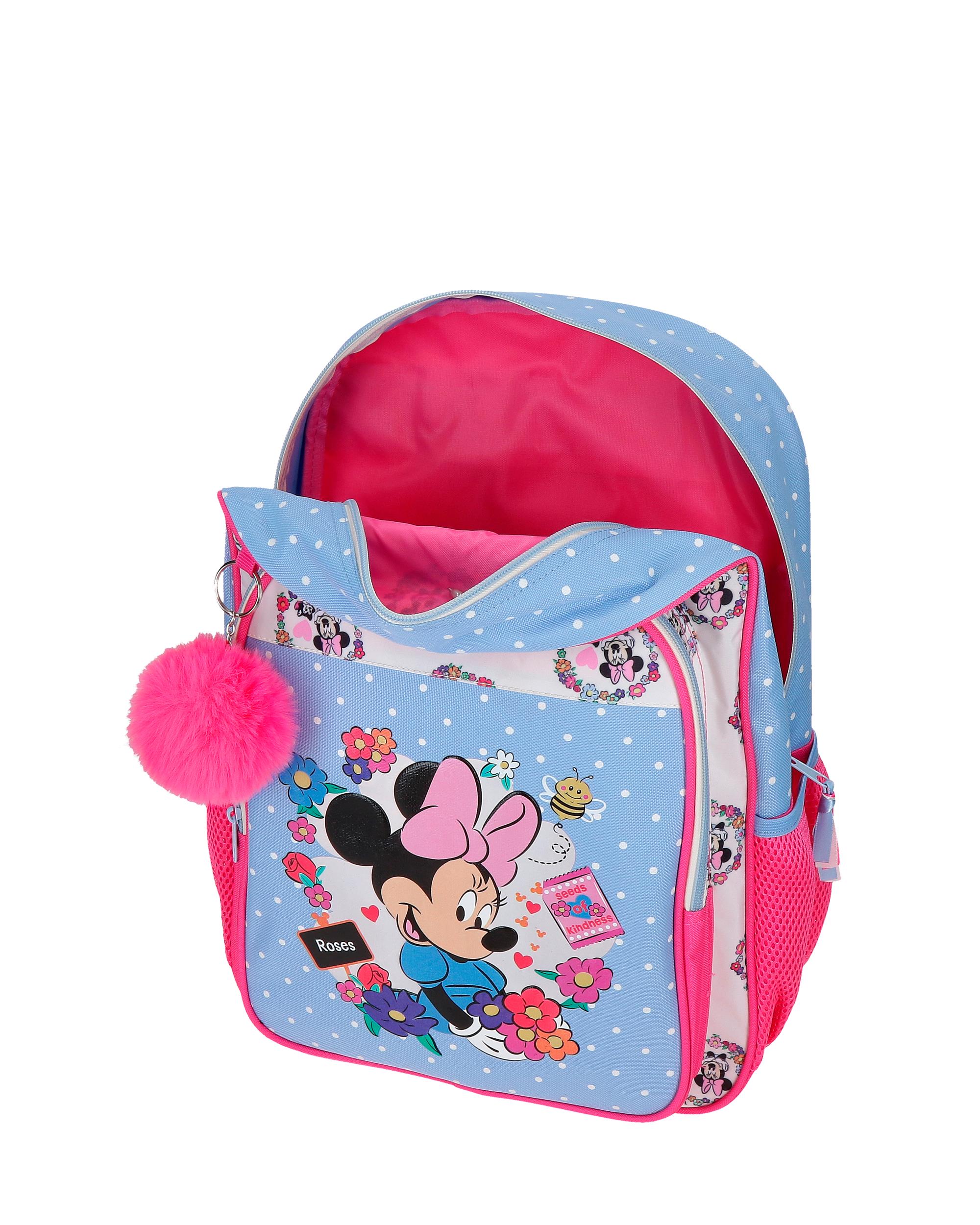Mochila Escolar Minnie Flowers com Capacidade de 15,6l com Trolley Azul-claro Azul-4