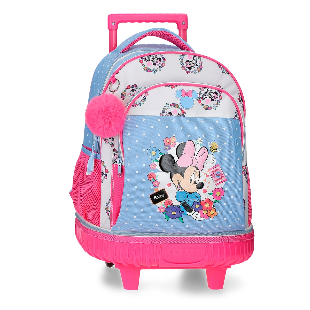 Imagem 0 de Mochila Compact Desmontável de Duas Rodas Minnie Flowers com Capacidade de 30,24l em Azul-claro