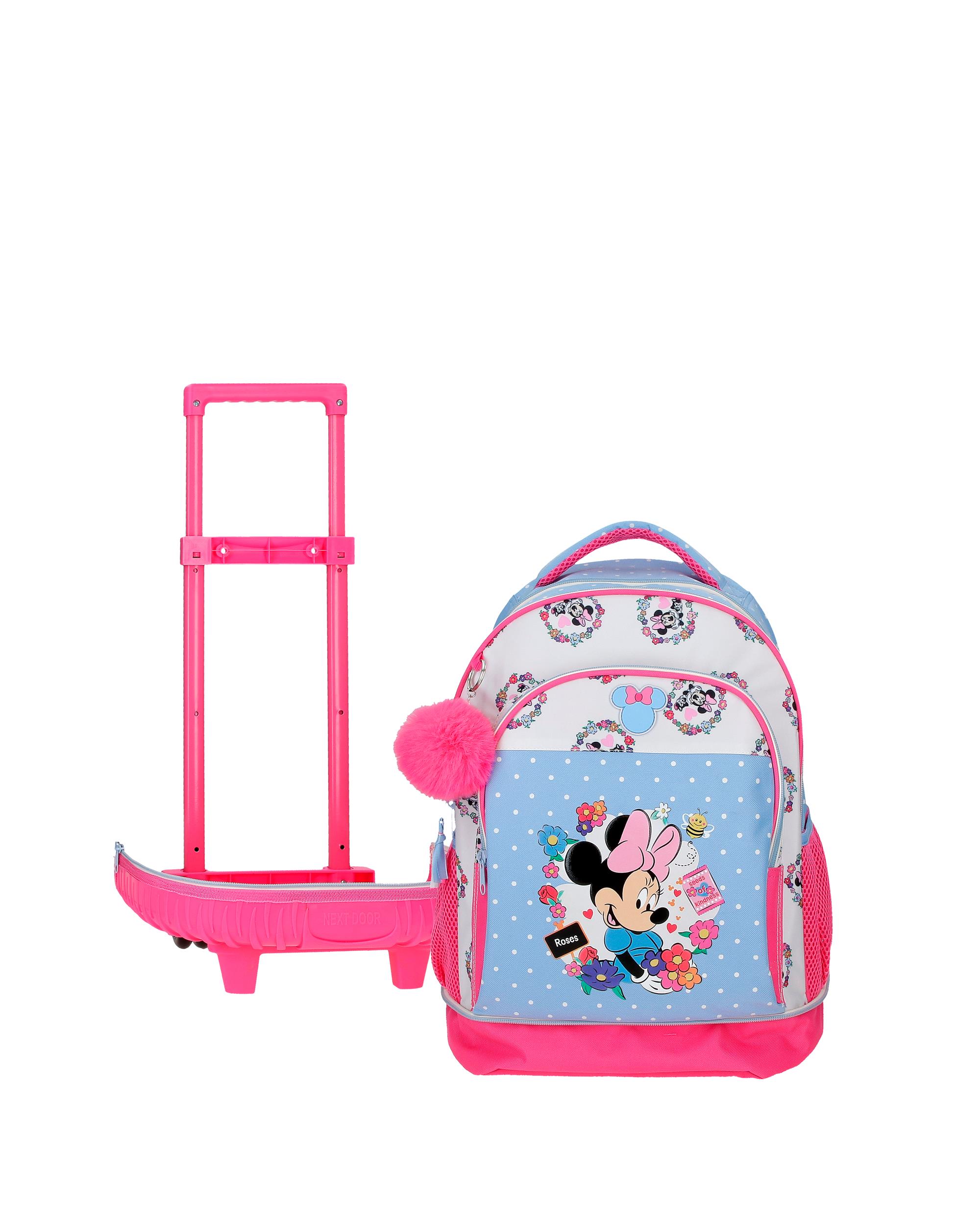 Mochila Compact Desmontável de Duas Rodas Minnie Flowers com Capacidade de 30,24l em Azul-claro Azul-5