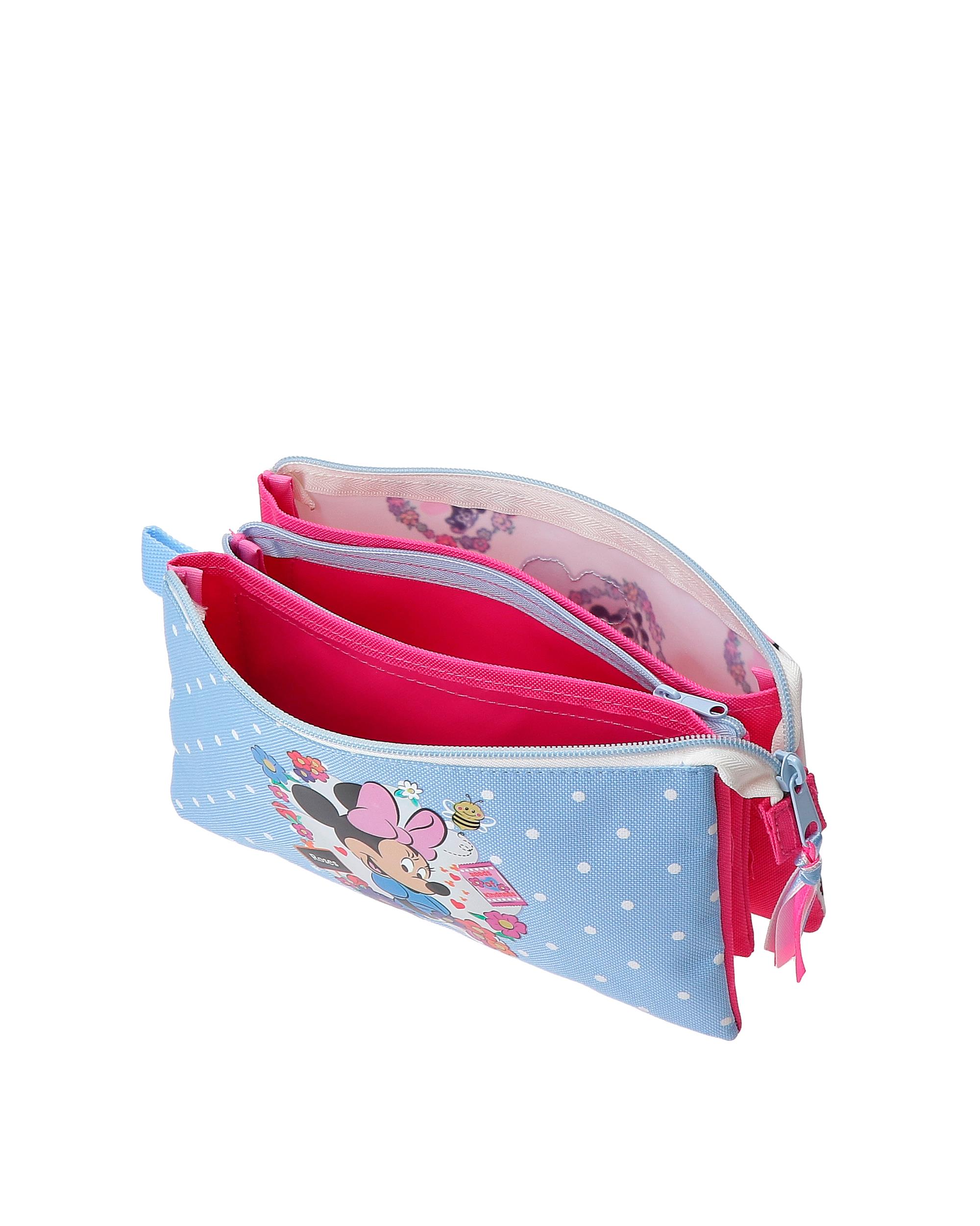 Necessaire Três Compartimentos Minnie Flowers Azul-4