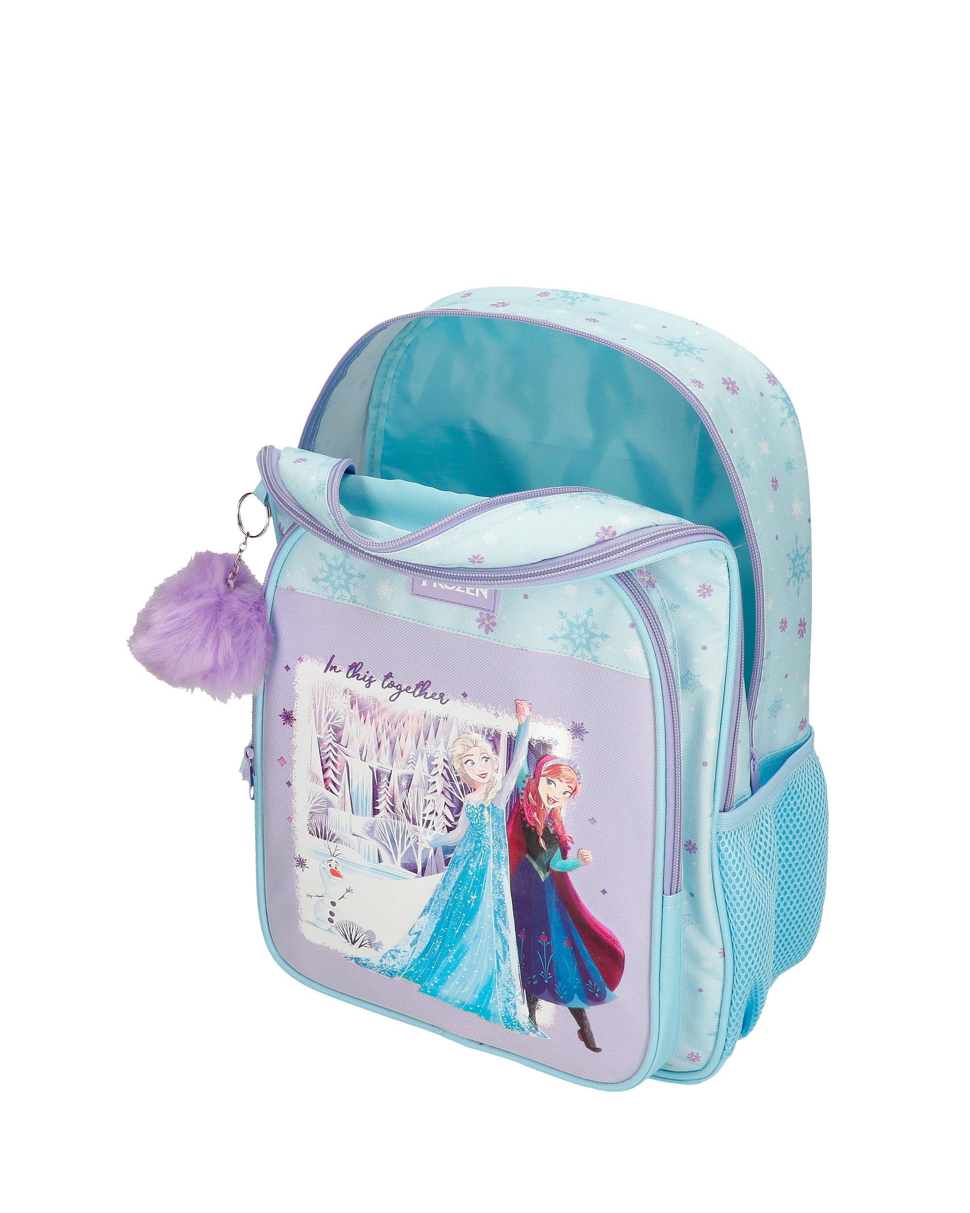 Mochila Escolar de Dois Compartimentos Frozen In This Together com Capacidade de 15,6l com Carro Lilás Roxo-4