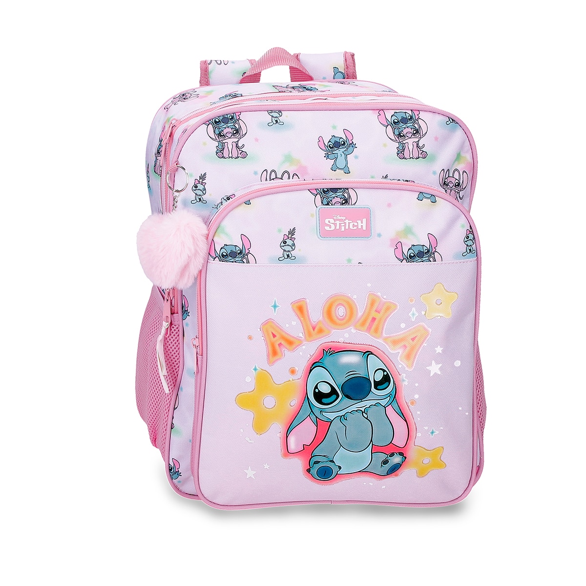 Mochila Escolar de Dois Compartimentos Stitch You & Me com Capacidade de 15,6l Adaptável a Carro em Malva Roxo-1