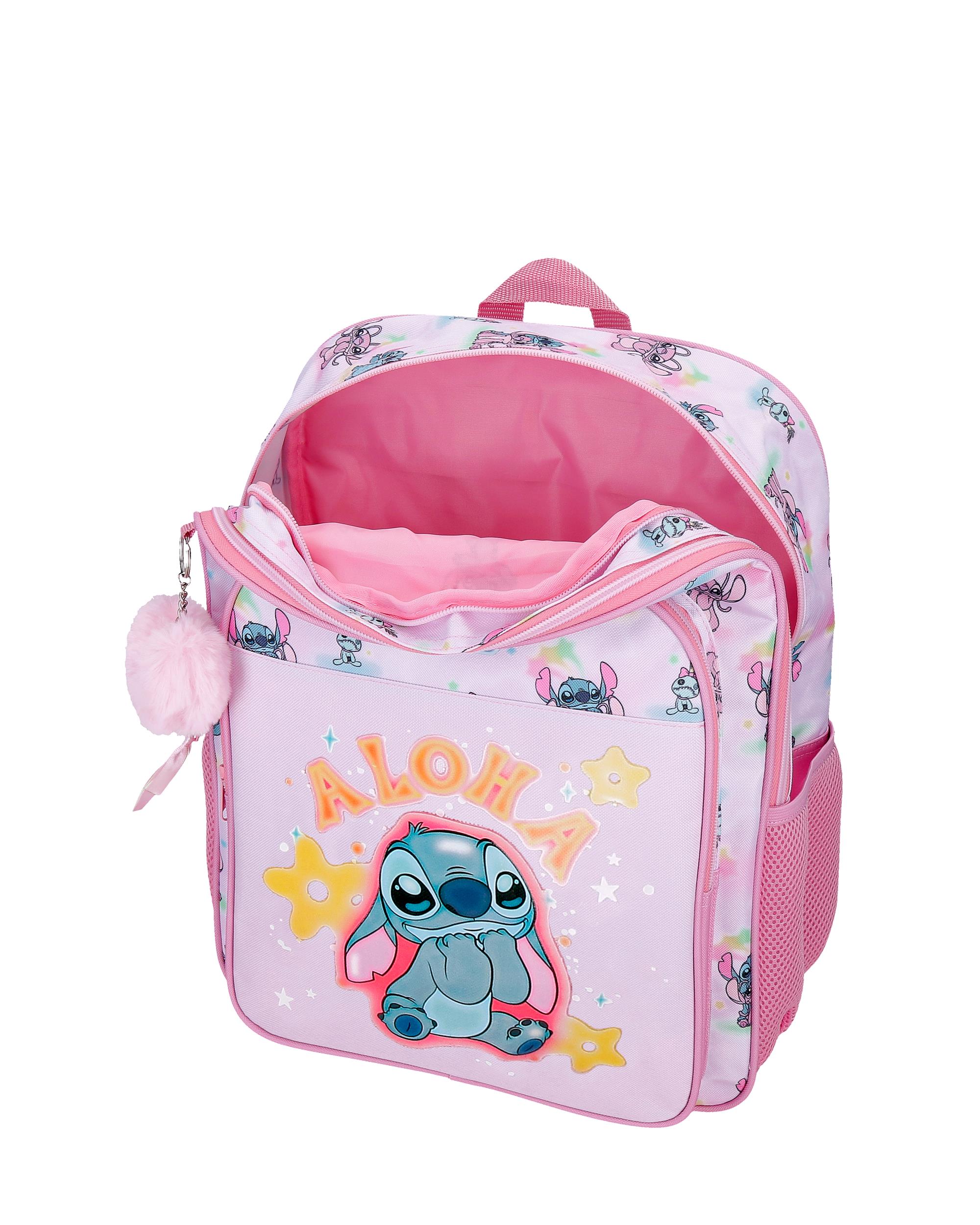 Mochila Escolar de Dois Compartimentos Stitch You & Me com Capacidade de 15,6l com Trolley Lilás Roxo-4