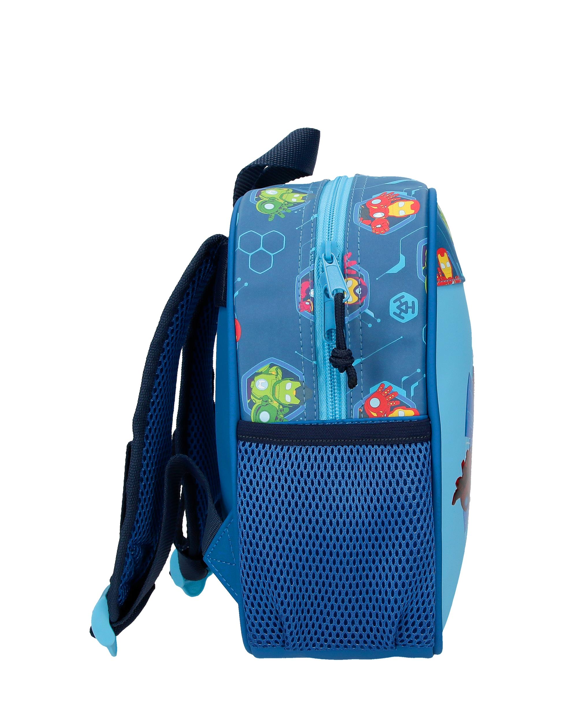 Mochila Pré-escolar Iron Man Iron Friends com Capacidade de 6l Adaptável a Carrinho em Azul Azul-2