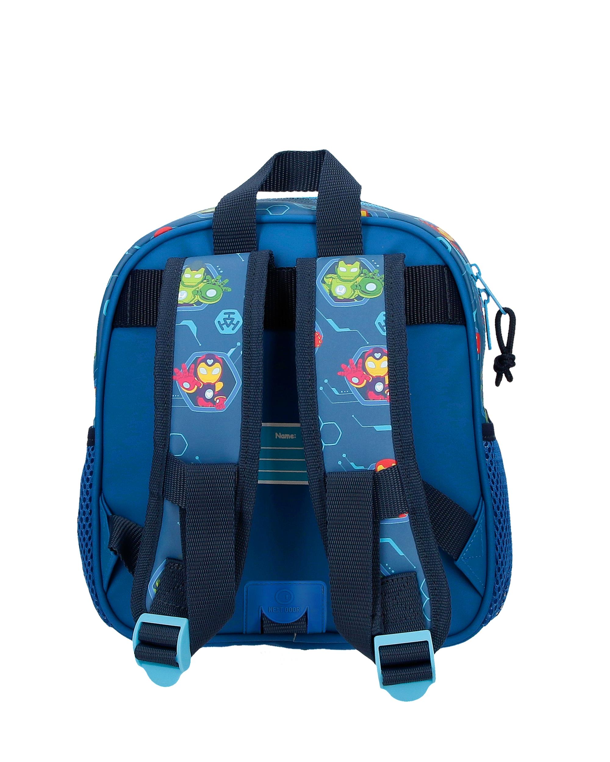Mochila Pré-escolar Iron Man Iron Friends com Capacidade de 6l Adaptável a Carrinho em Azul Azul-3