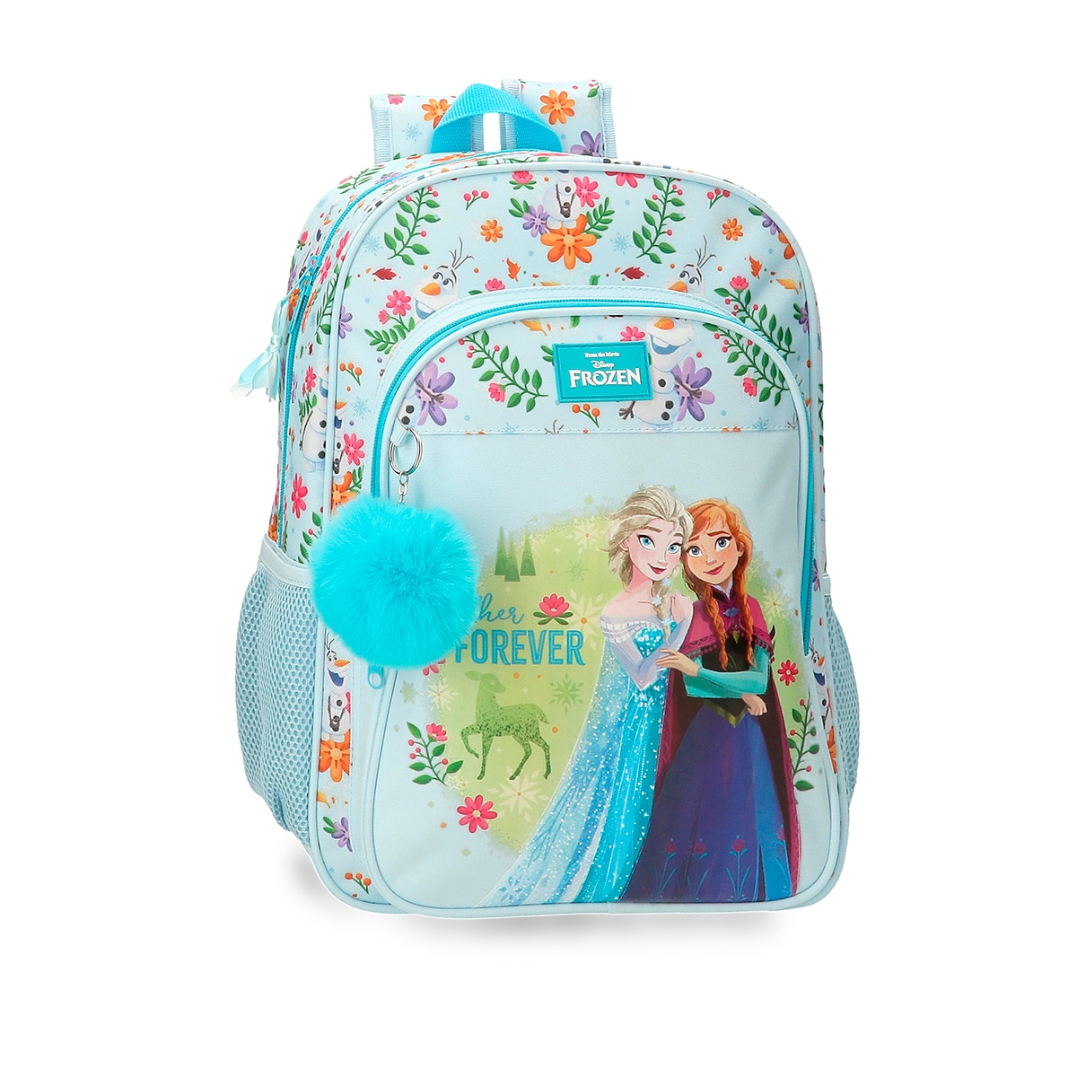 Mochila Escolar Frozen Forever com Capacidade de 14,4l Adaptável a Carrinho Azul-claro Azul-1