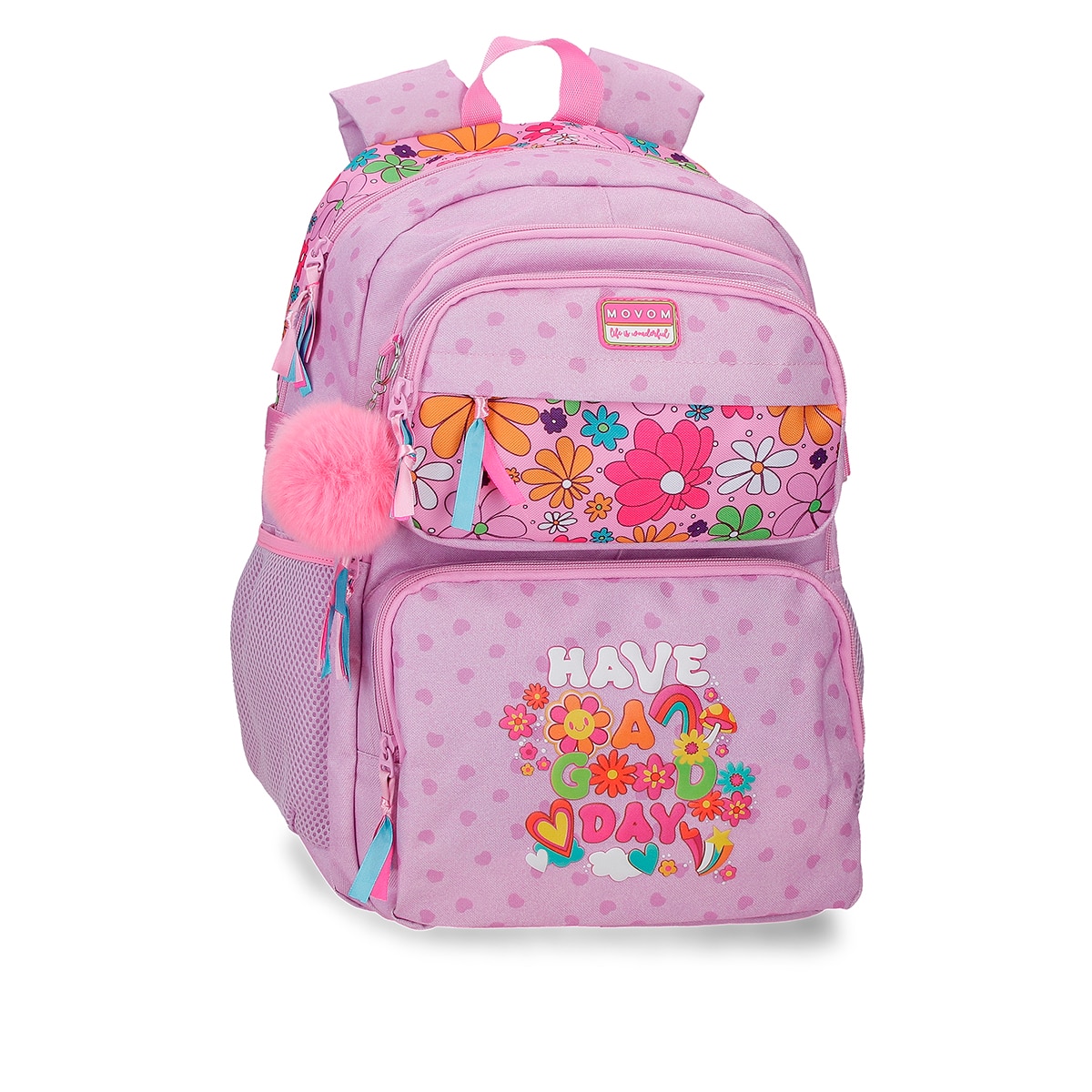 Mochila Escolar de Dois Compartimentos Movom Good Day com Capacidade de 27,4l Adaptável a Carrinho em Lilás Roxo-1