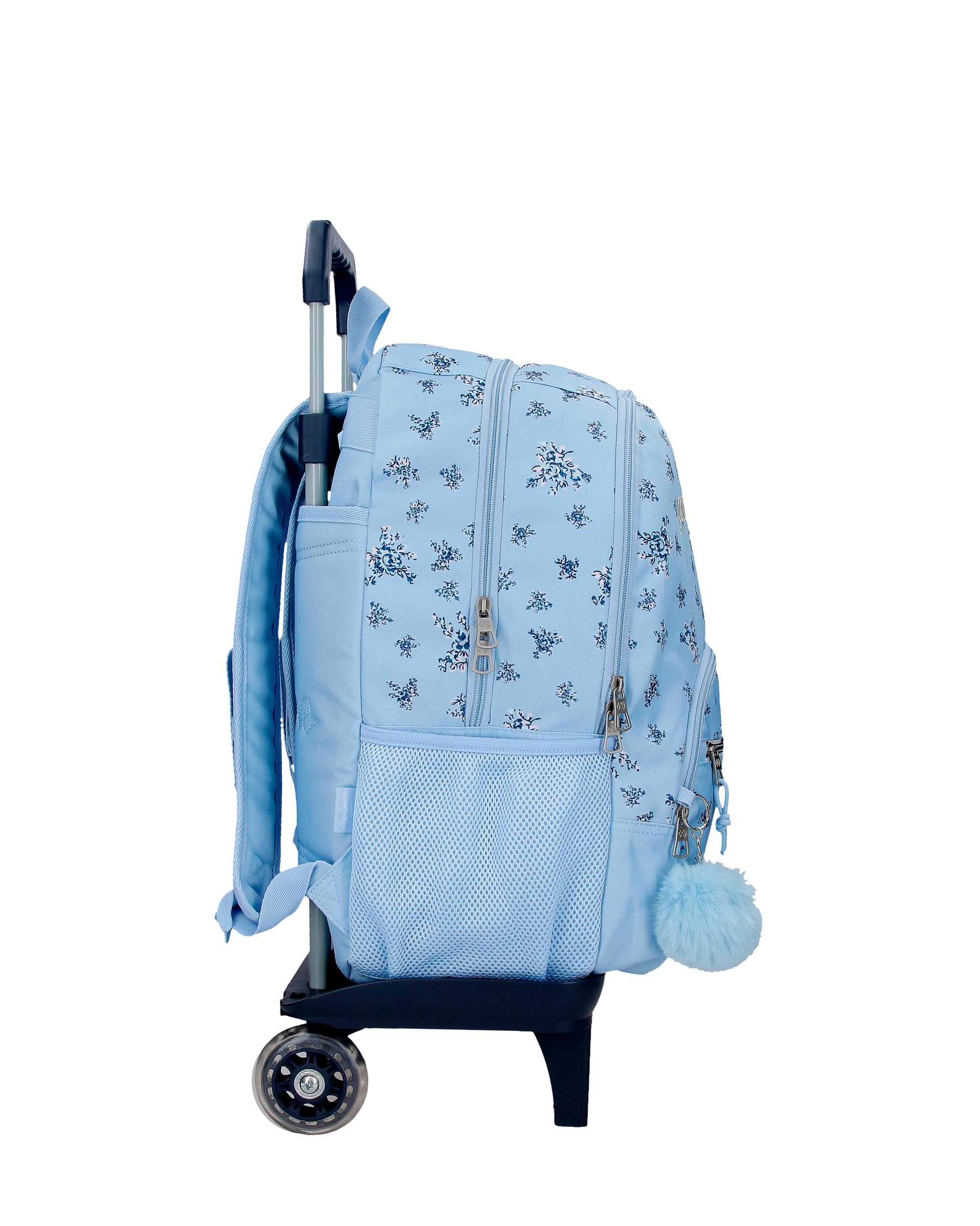 Mochila Escolar 44 Cm Pjl Olivia de Dois Compartimentos com Carrinho em Azul-claro Azul-2