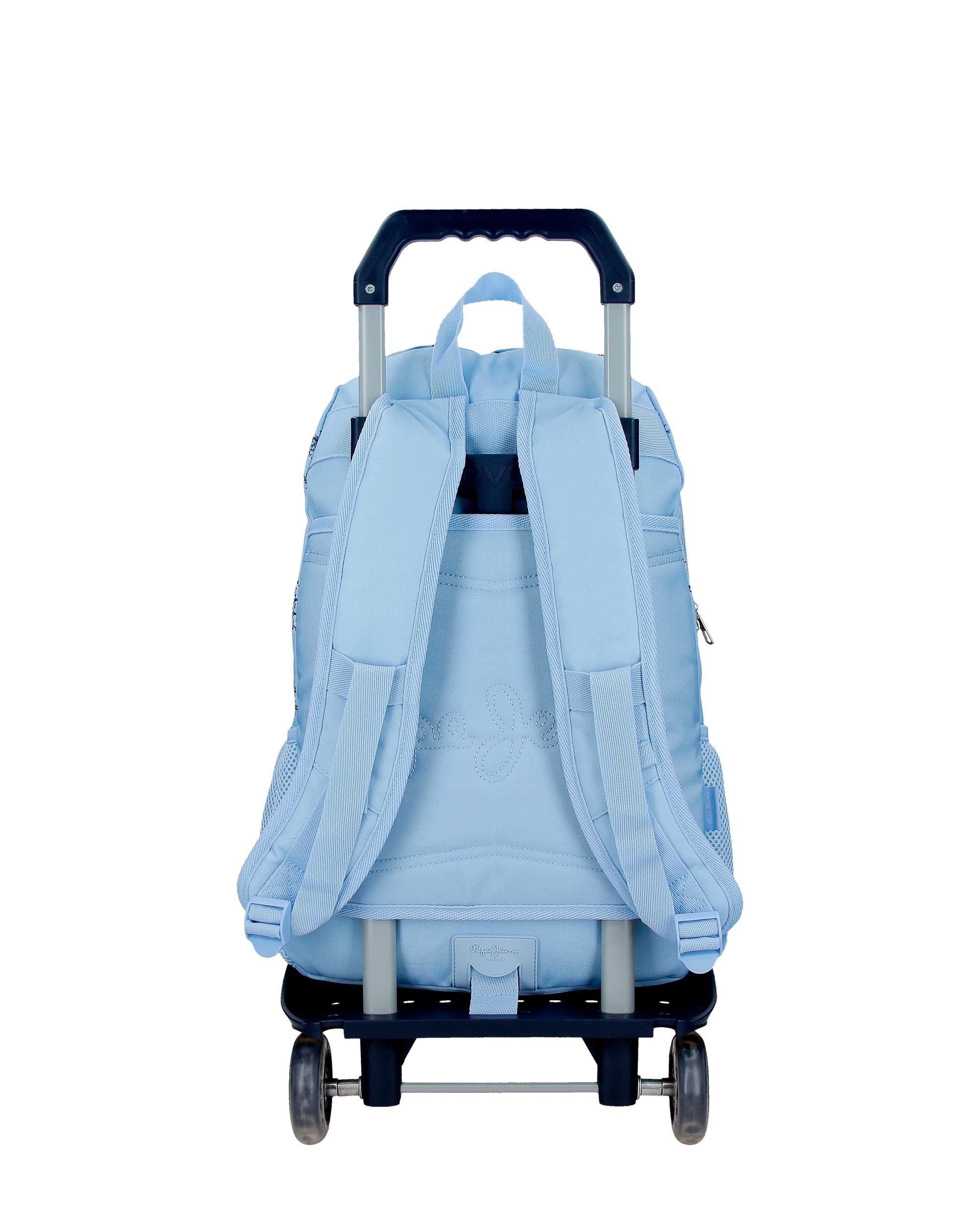 Mochila Escolar 44 Cm Pjl Olivia de Dois Compartimentos com Carrinho em Azul-claro Azul-3