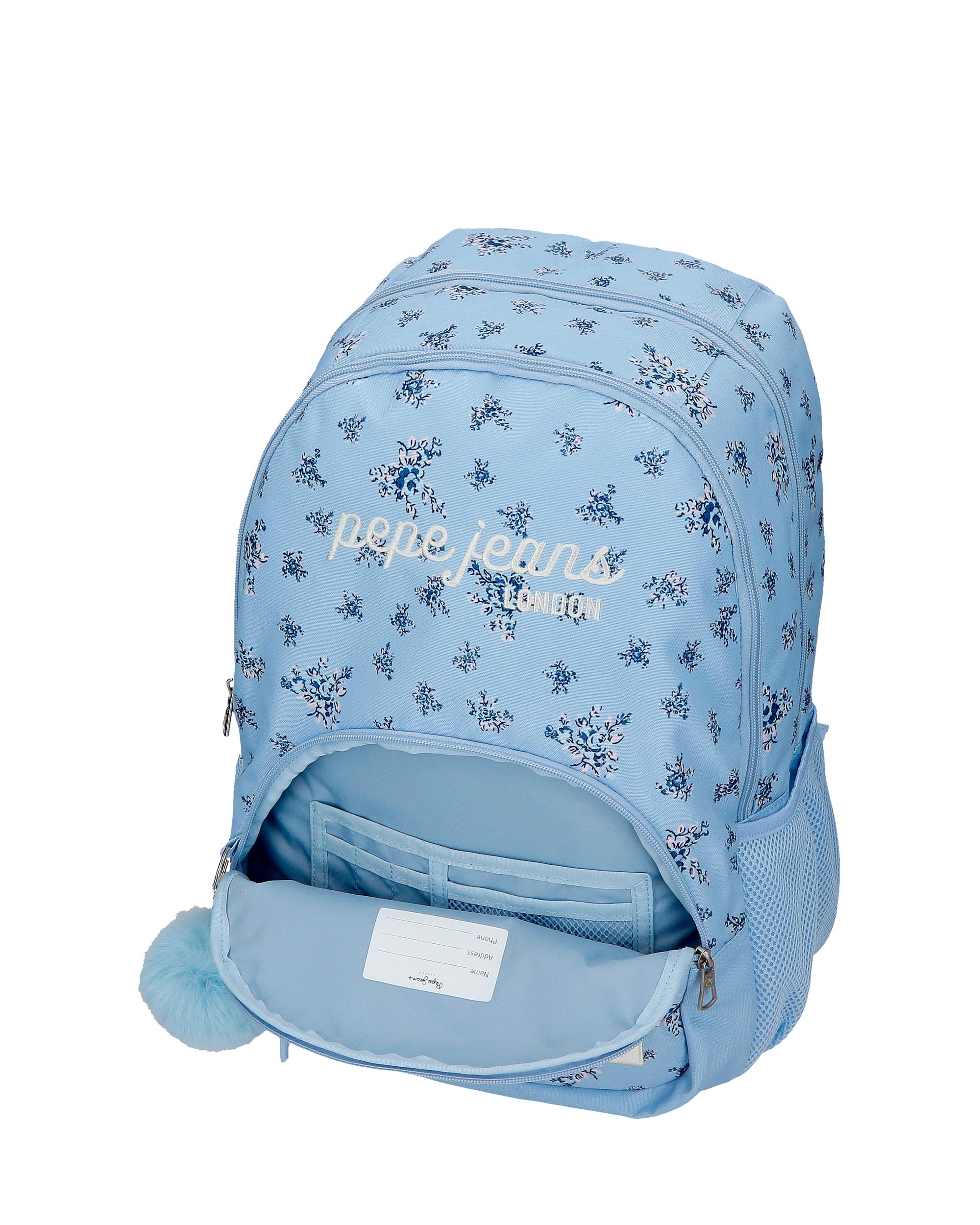Mochila Escolar 44 Cm Pjl Olivia de Dois Compartimentos com Carrinho em Azul-claro Azul-5