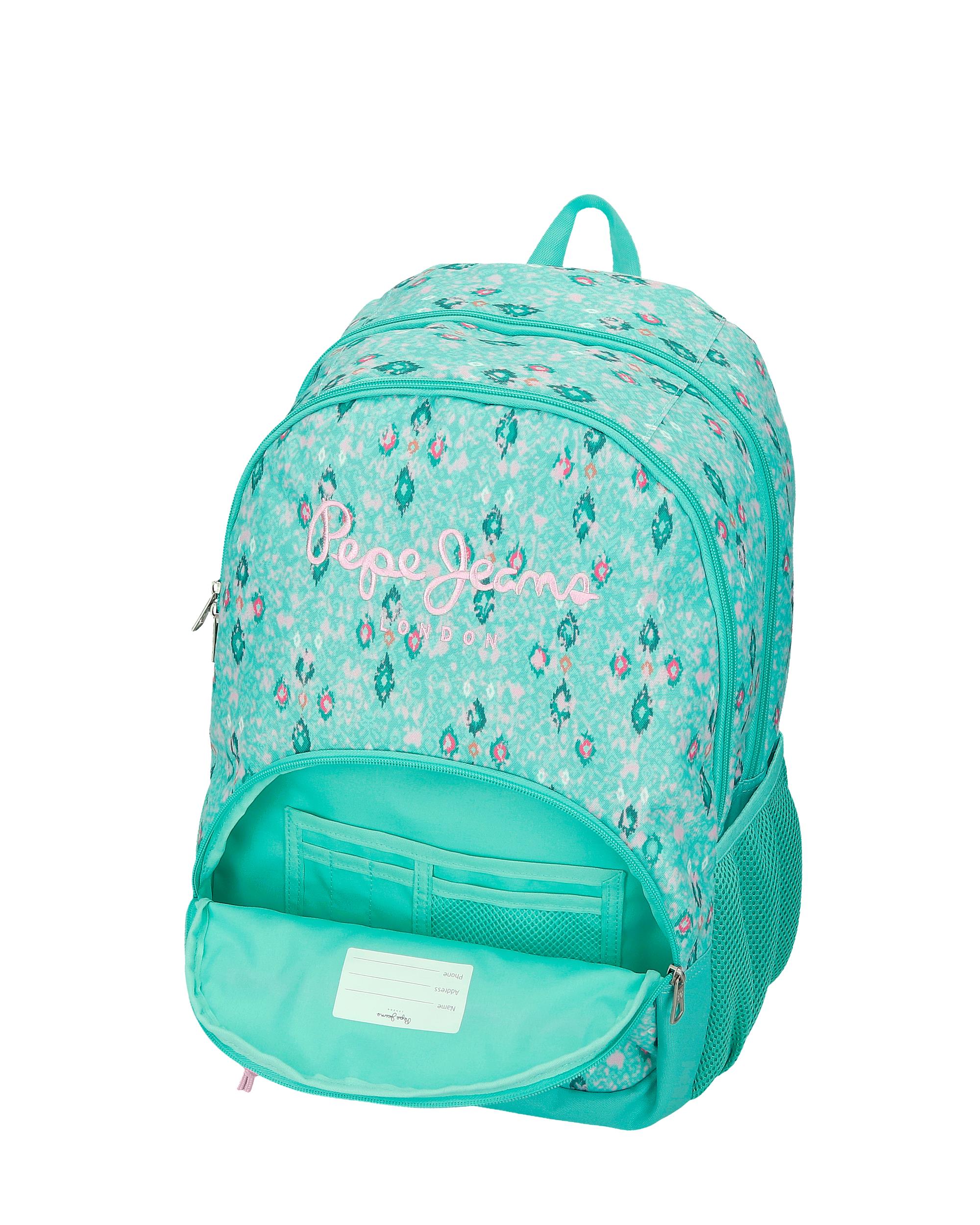Mochila Escolar 44 Cm Pjl Sun de Dois Compartimentos com Carrinho em Turquesa Verde Azul-5