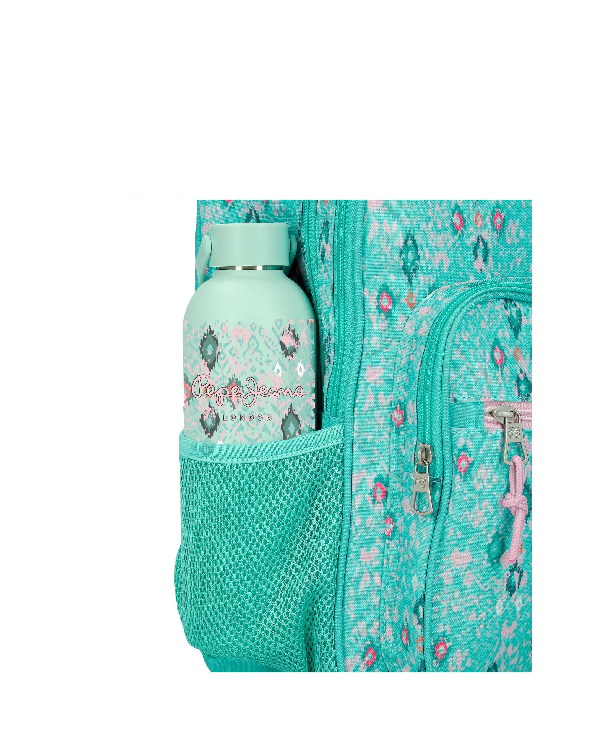 Mochila Escolar 44 Cm Pjl Sun de Dois Compartimentos com Carrinho em Turquesa Verde Azul-6