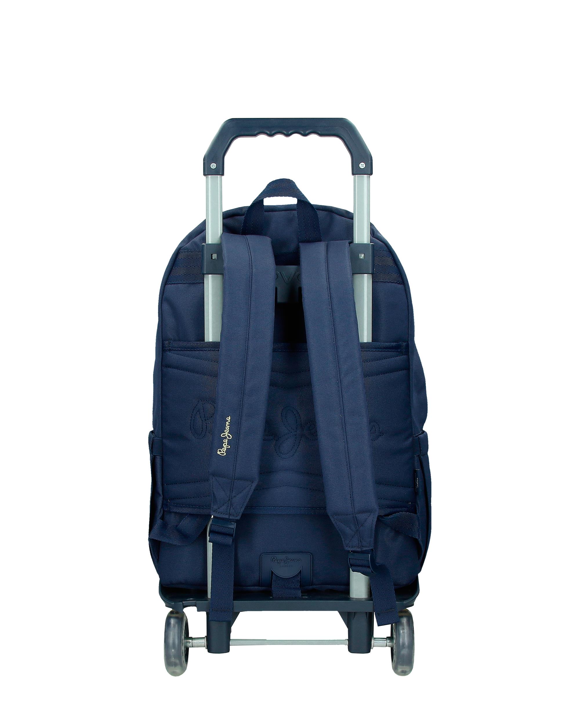 Mochila Escolar 44 Cm Pjl Arwyn com Trolley em Marinho Azul-3