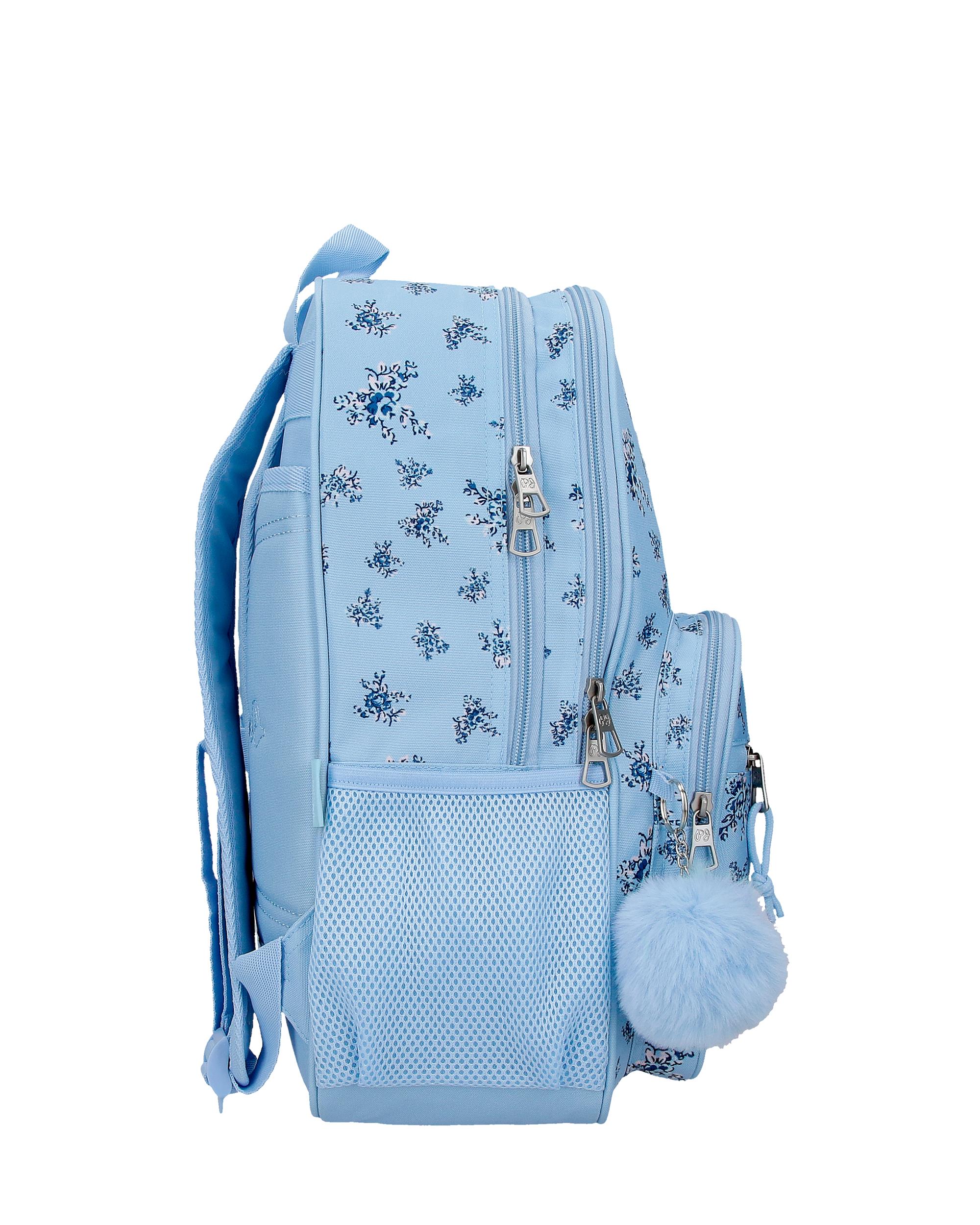 Mochila Escolar 40 Cm Pjl Olivia de Dois Compartimentos Adaptável a Carro Azul-claro Azul-2