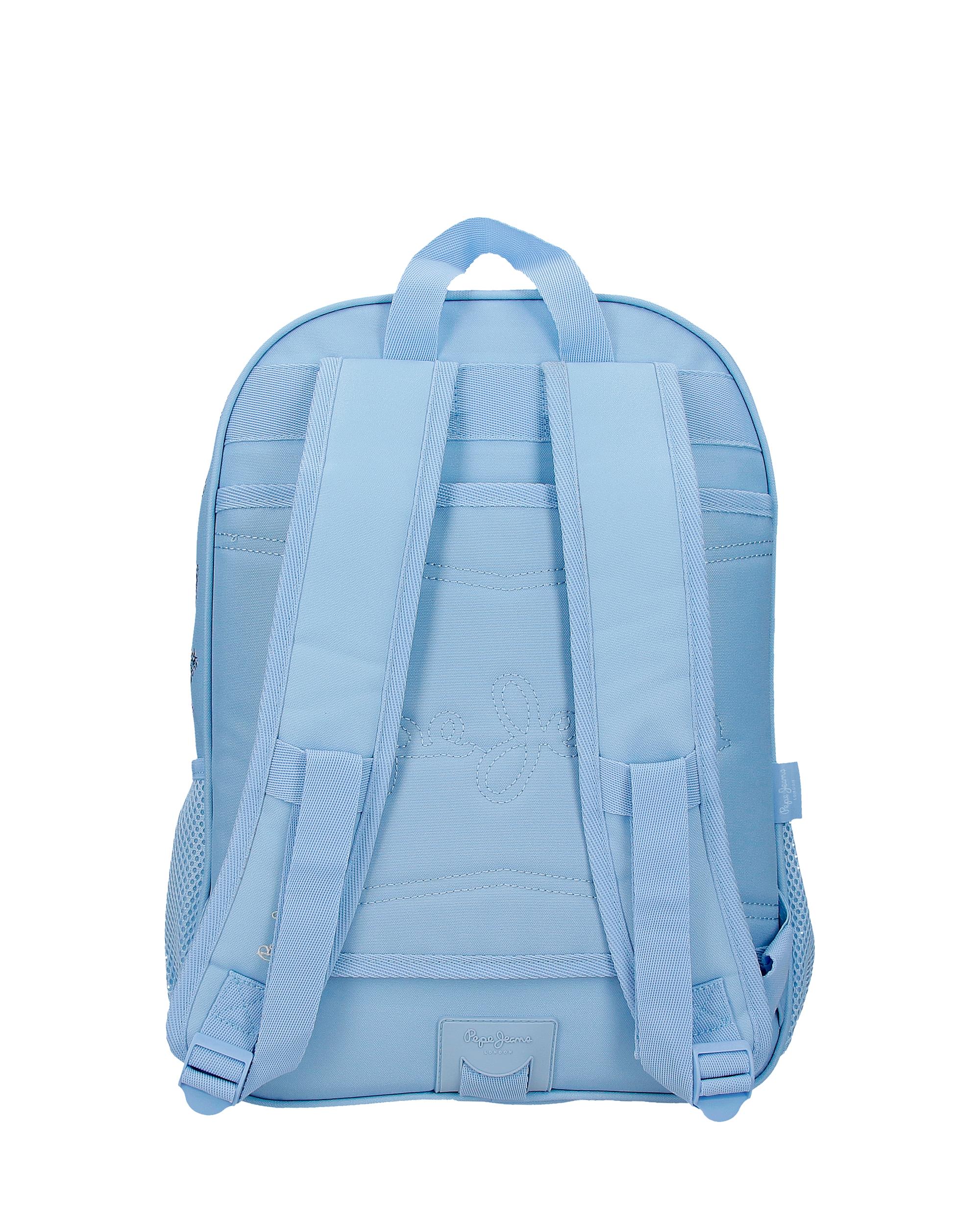 Mochila Escolar 40 Cm Pjl Olivia de Dois Compartimentos Adaptável a Carro Azul-claro Azul-3