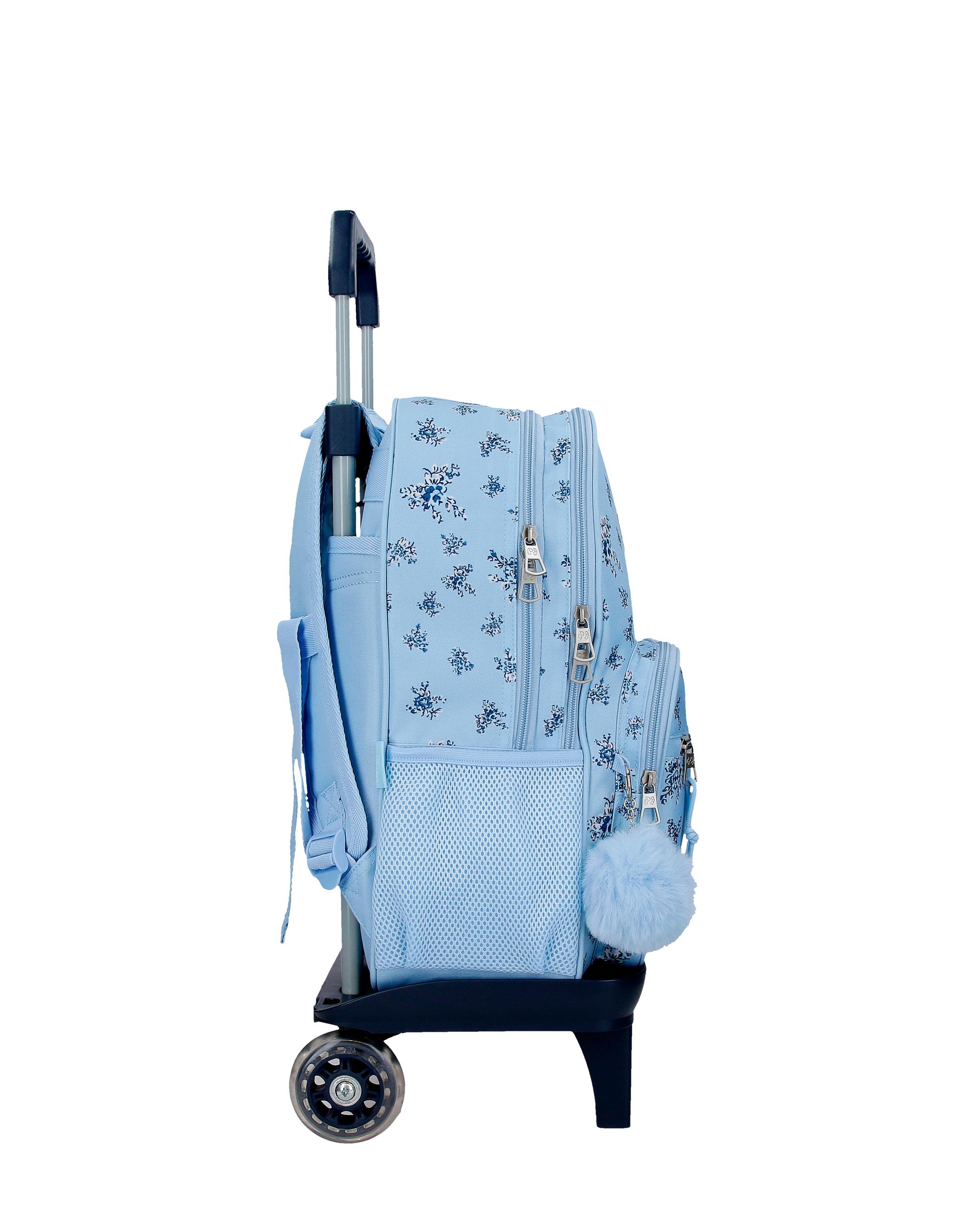 Mochila Escolar 40 Cm Pjl Olivia de Dois Compartimentos com Carrinho em Azul-claro Azul-2