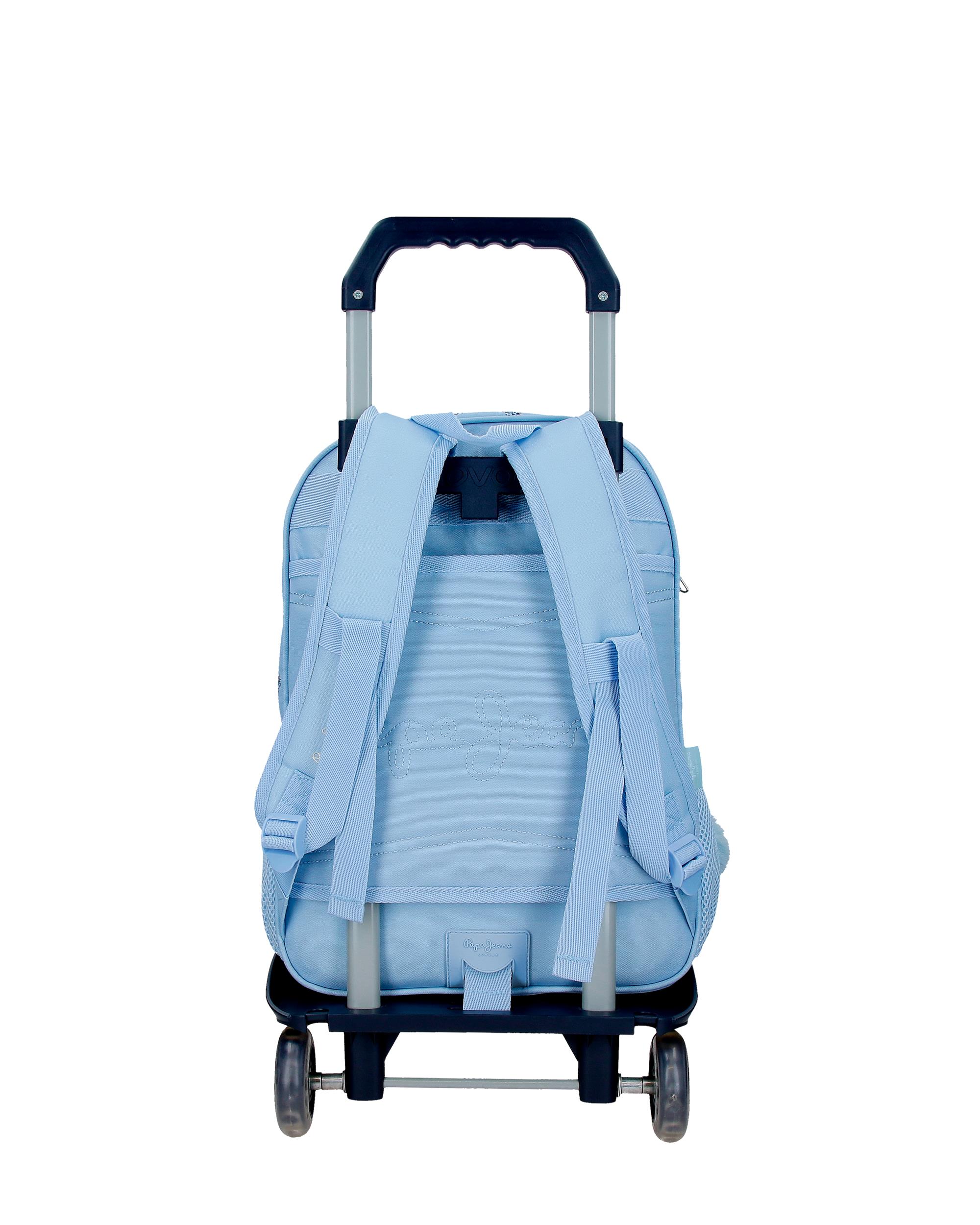 Mochila Escolar 40 Cm Pjl Olivia de Dois Compartimentos com Carrinho em Azul-claro Azul-3