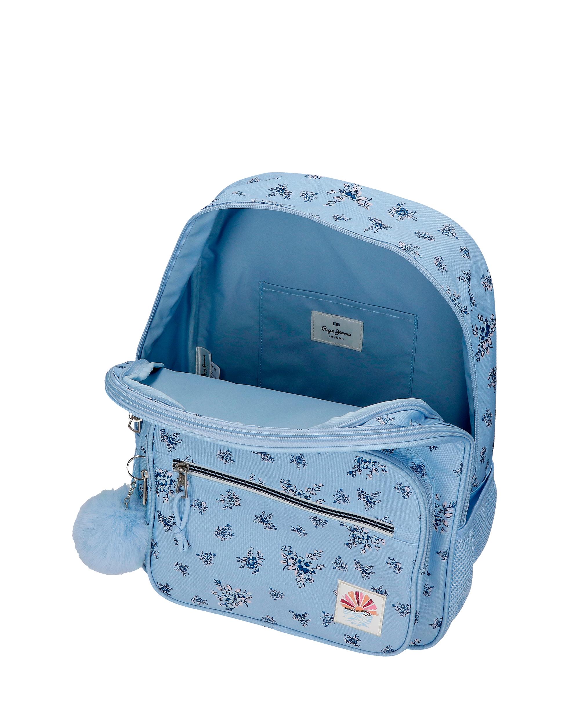 Mochila Escolar 40 Cm Pjl Olivia de Dois Compartimentos com Carrinho em Azul-claro Azul-4