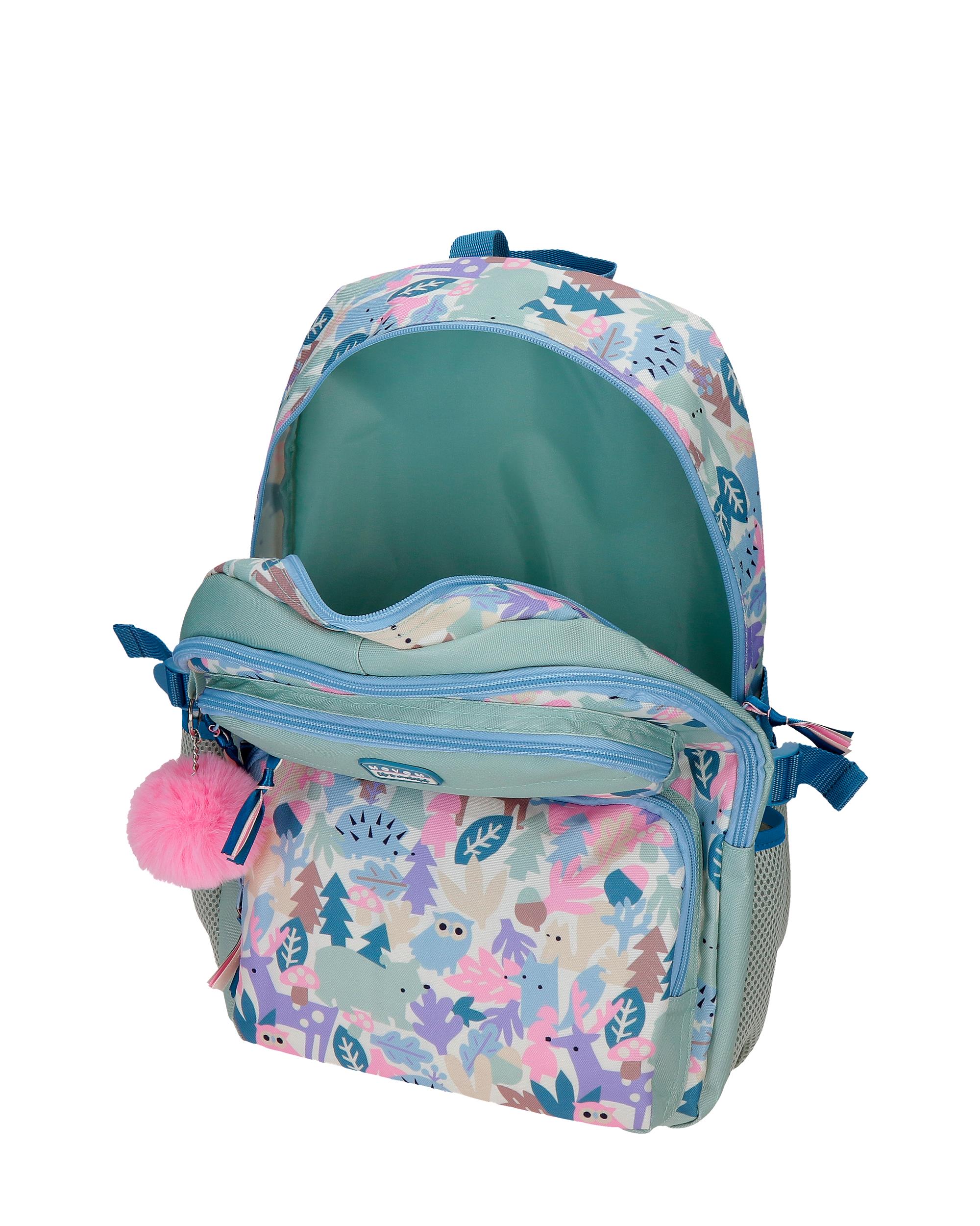 Mochila Escolar de Dois Compartimentos Movom Forest Verde-claro com Capacidade de 27,4l com Carrinho Verde-claro Verde-4