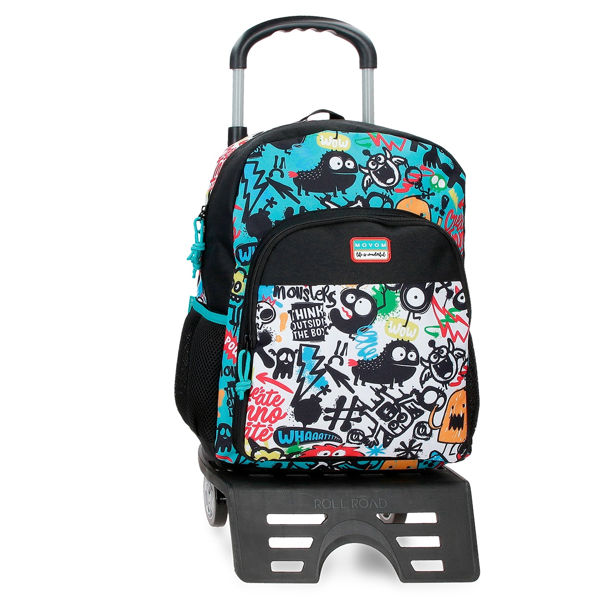 Imagem 0 de Mochila Escolar Movom Monsters Preta com Capacidade de 15,6l com Trolley em Preto