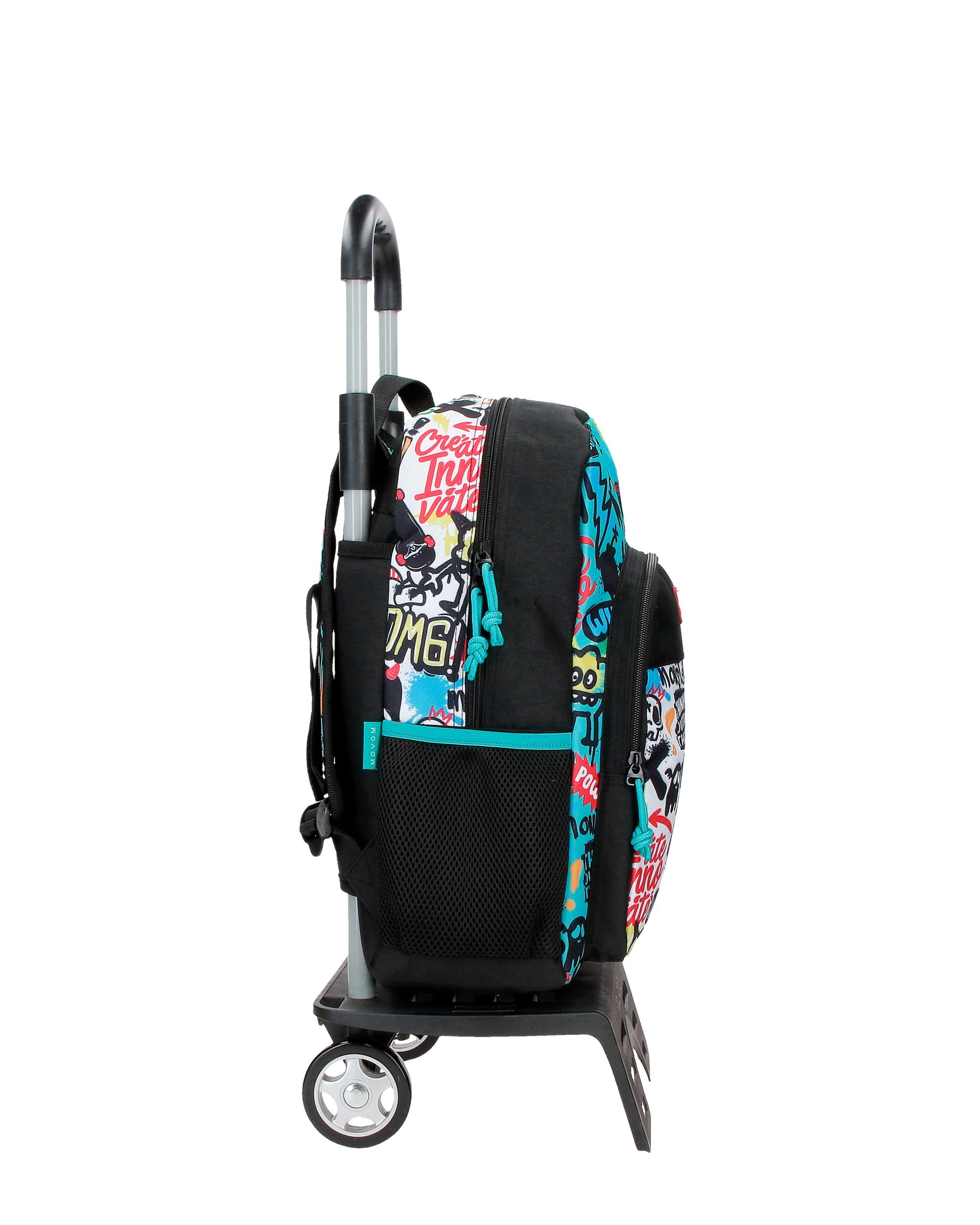 Mochila Escolar Movom Monsters Preta com Capacidade de 15,6l com Trolley em Preto Preto-2