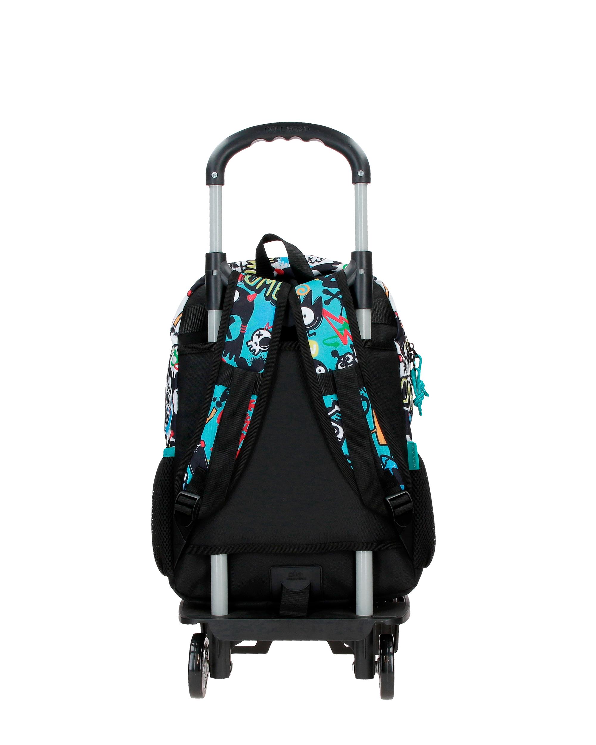 Mochila Escolar Movom Monsters Preta com Capacidade de 15,6l com Trolley em Preto Preto-3