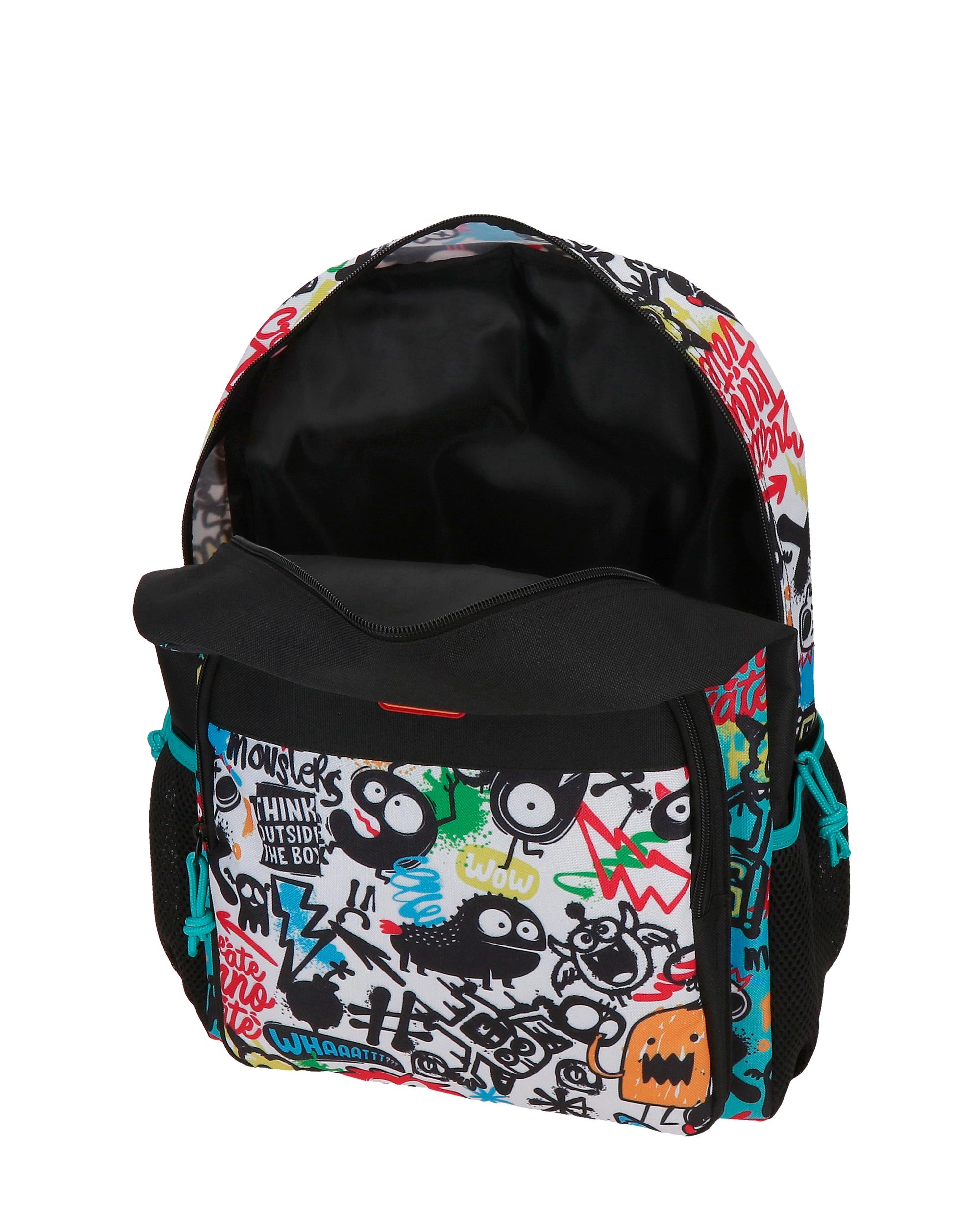 Mochila Escolar Movom Monsters Preta com Capacidade de 15,6l com Trolley em Preto Preto-4