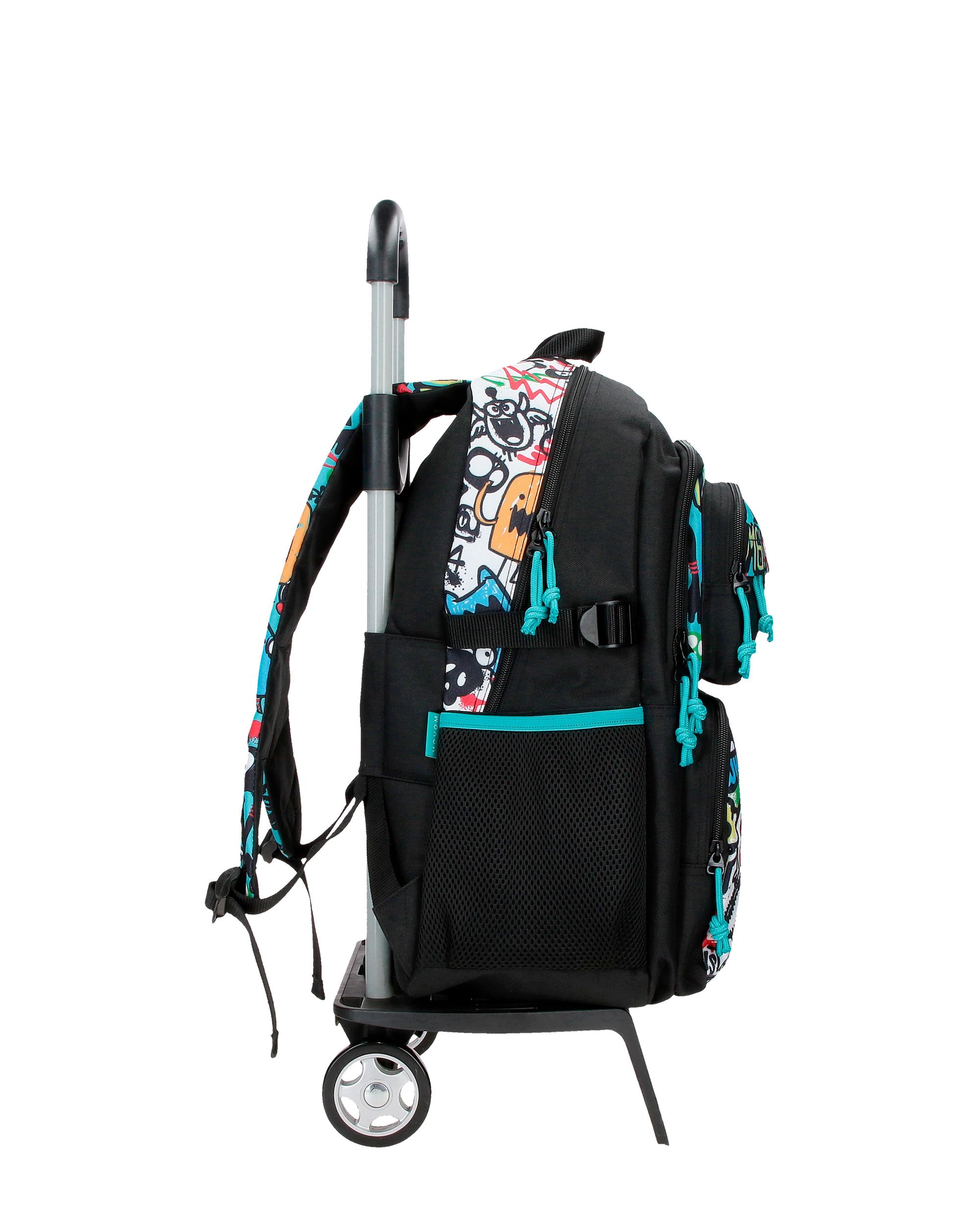 Mochila Escolar de Dois Compartimentos Movom Monsters em Preto com Capacidade de 27,4l com Trolley em Preto Preto-2