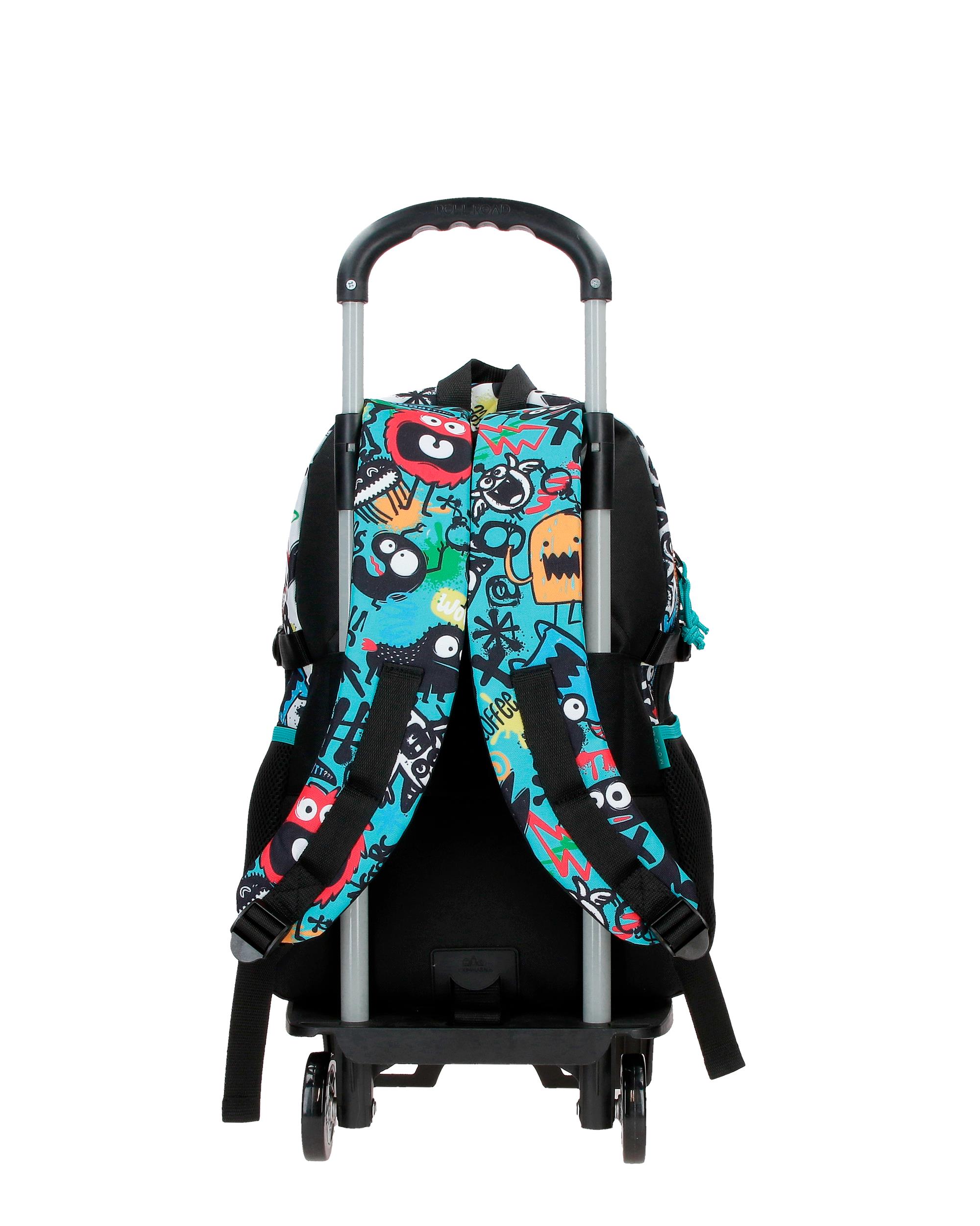Mochila Escolar de Dois Compartimentos Movom Monsters em Preto com Capacidade de 27,4l com Trolley em Preto Preto-3