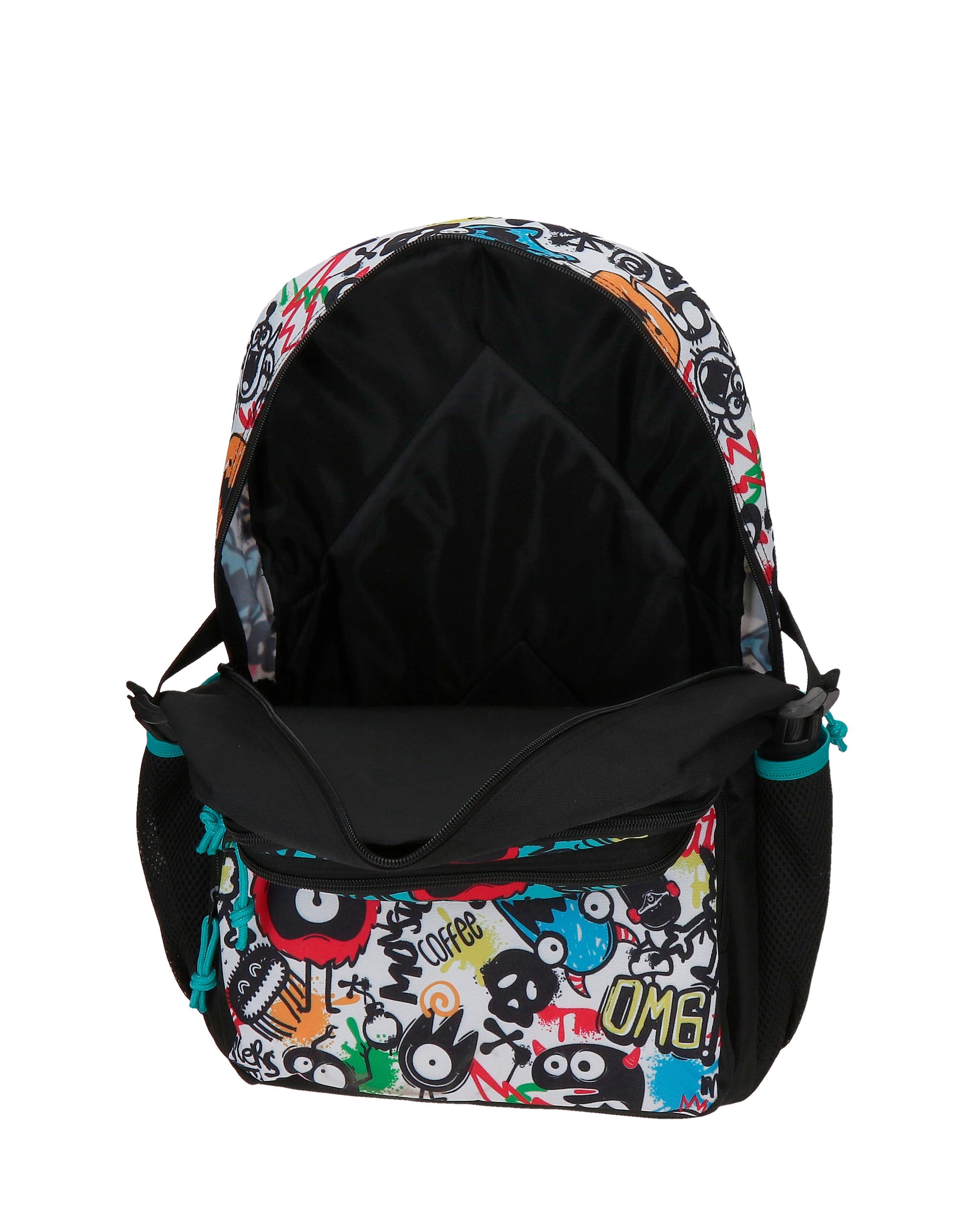 Mochila Escolar de Dois Compartimentos Movom Monsters em Preto com Capacidade de 27,4l com Trolley em Preto Preto-4