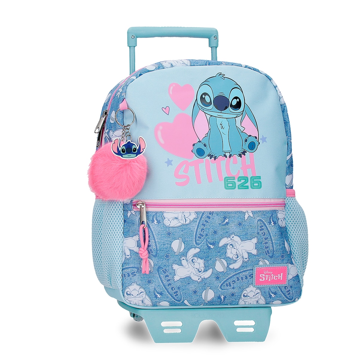 Imagem 0 de Mochila Escolar Stitch Hearts com Capacidade de 9,8l com Carro Denim