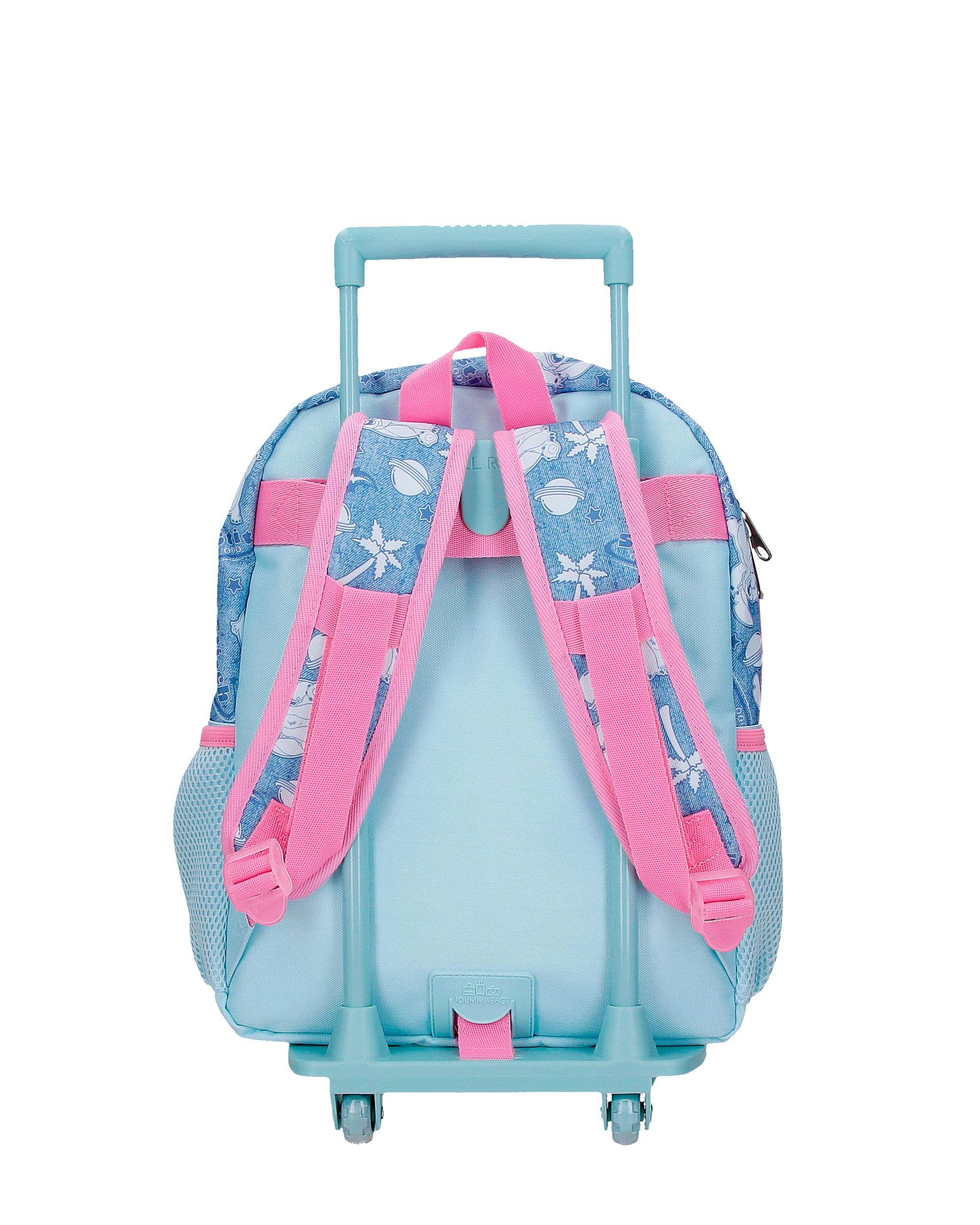 Mochila Escolar Stitch Hearts com Capacidade de 9,8l com Carro Denim Azul-3