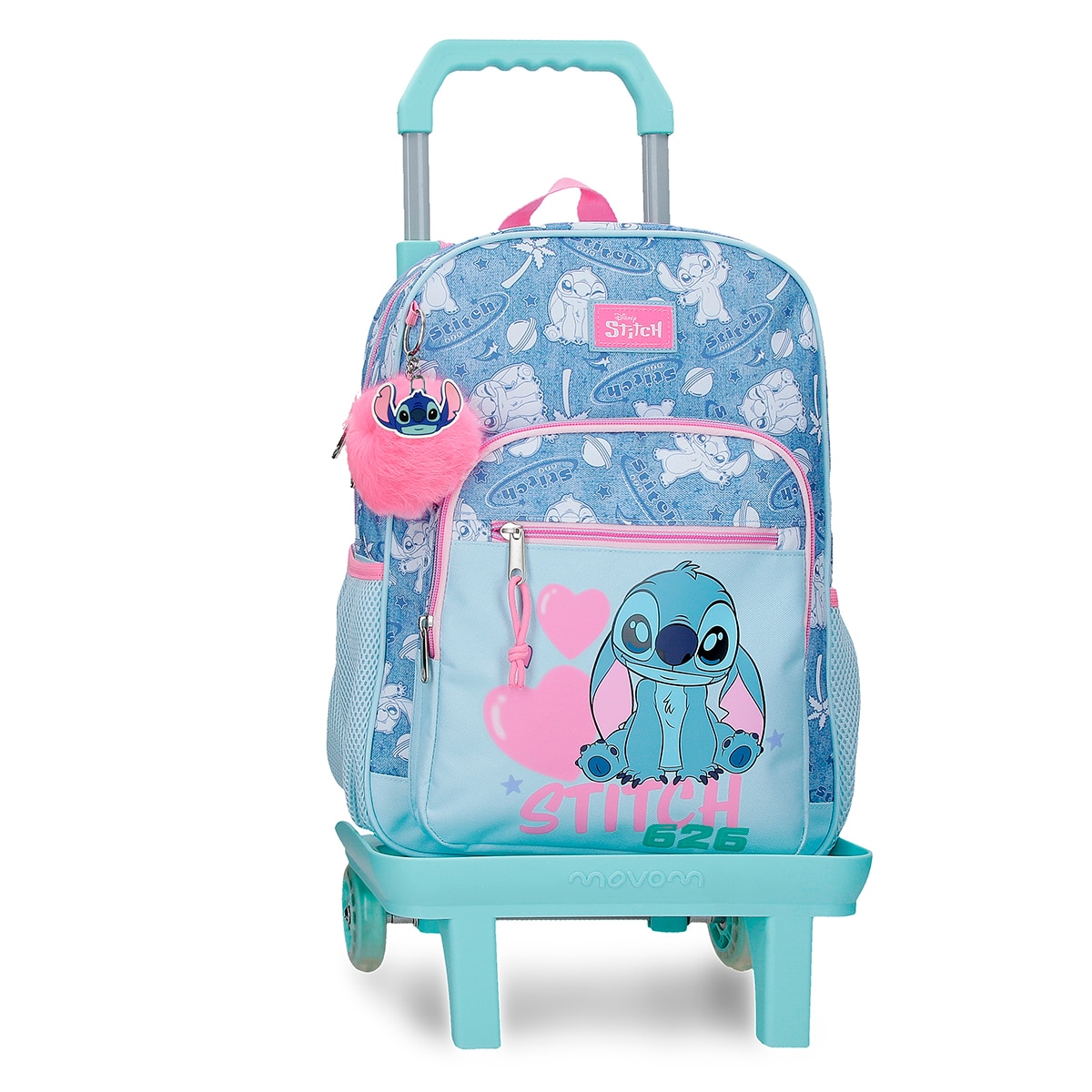 Imagem 0 de Mochila Escolar Stitch Hearts com Capacidade de 13,68l com Carro Denim