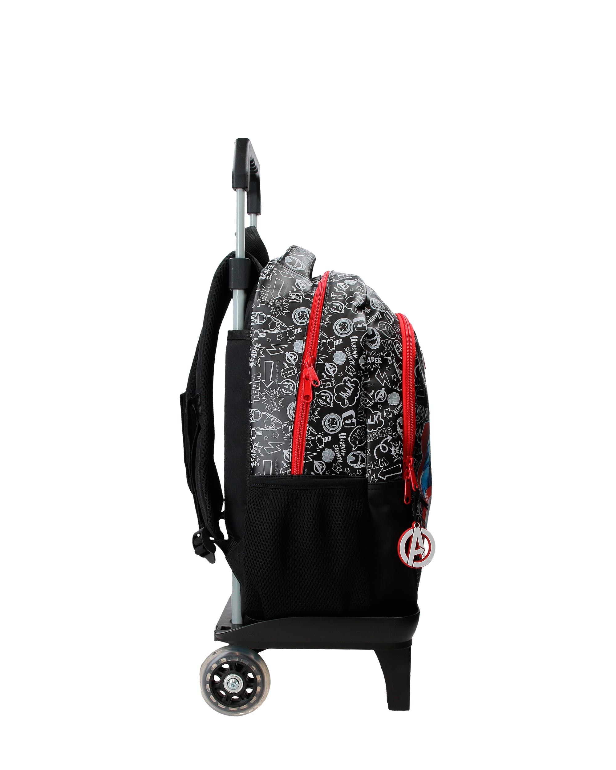 Mochila Escolar de Dois Compartimentos Team Avengers com Capacidade de 16,5l com Trolley em Preto Preto-2