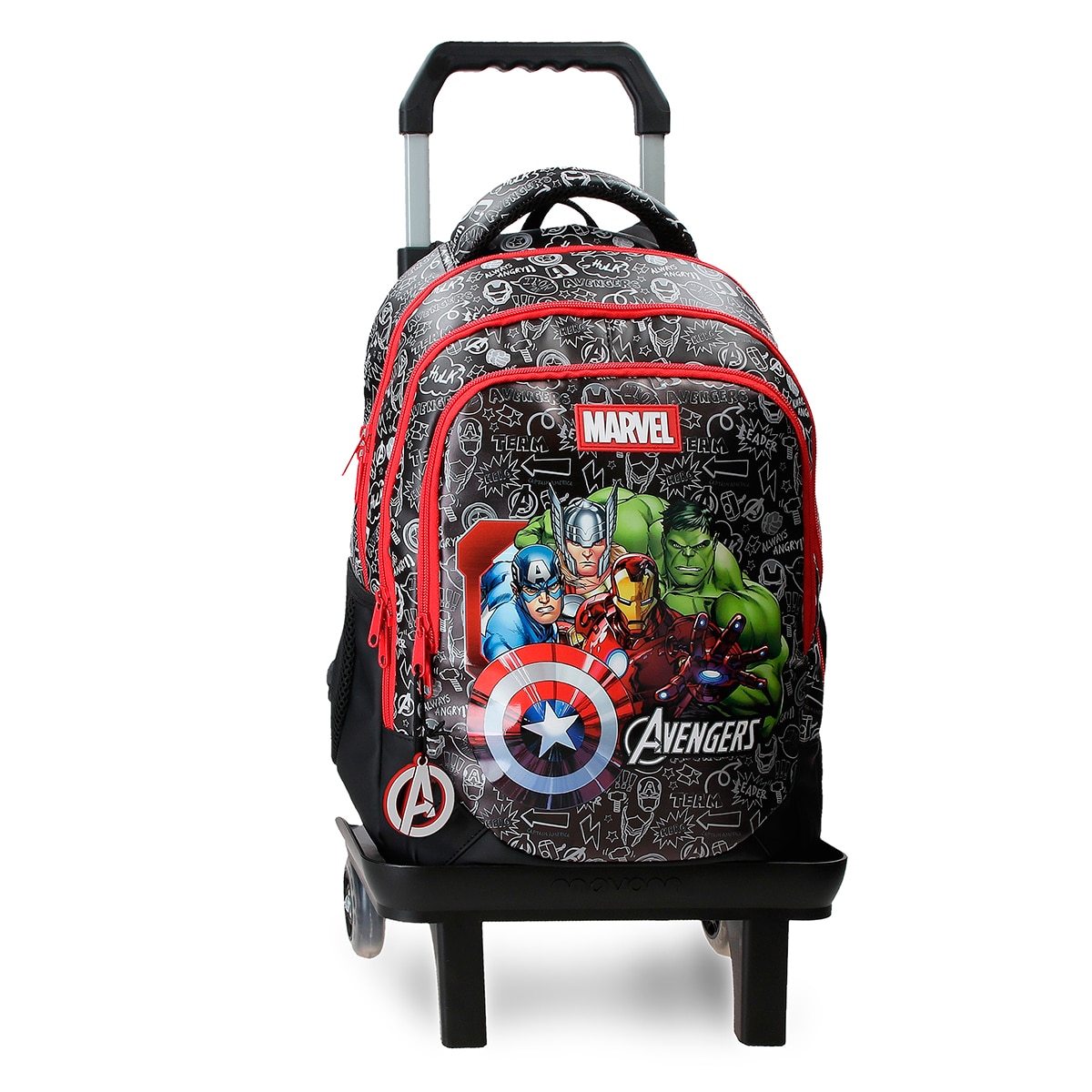 Imagem 0 de Mochila Escolar Três Compartimentos Team Avengers com Capacidade de 16,5l com Carro em Preto