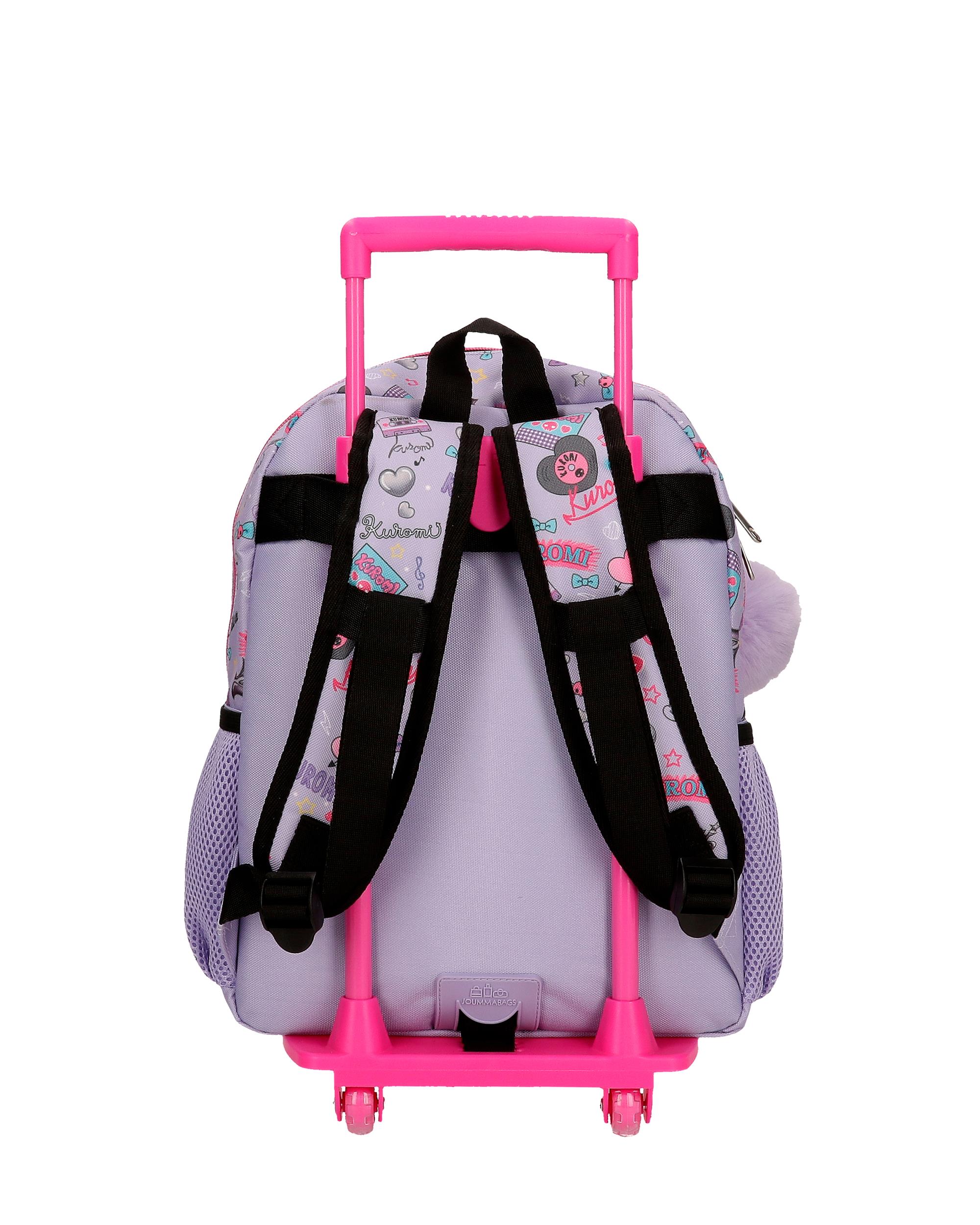Mochila Escolar Kuromi Retropop com Capacidade de 9,801l com Carro em Roxo Roxo-3