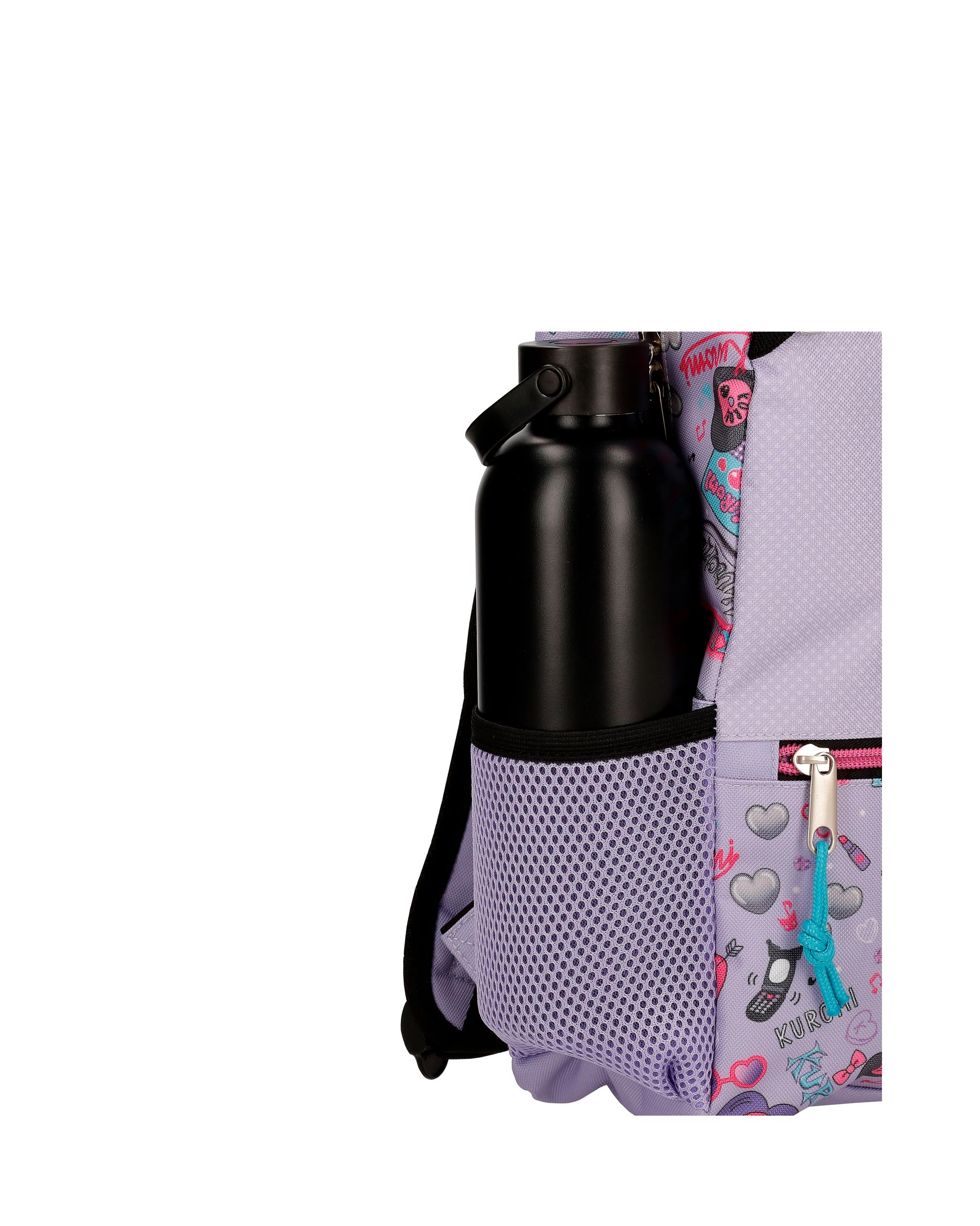 Mochila Escolar Kuromi Retropop com Capacidade de 13,68l com Carro em Roxo Roxo-6