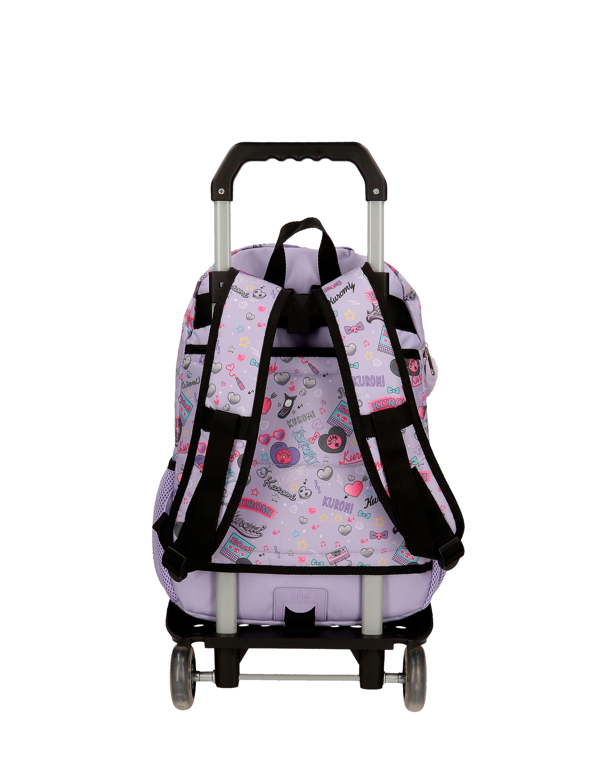 Mochila Escolar de Compartimento Duplo Kuromi Retropop com Capacidade de 24l com Carro Roxo Roxo-3