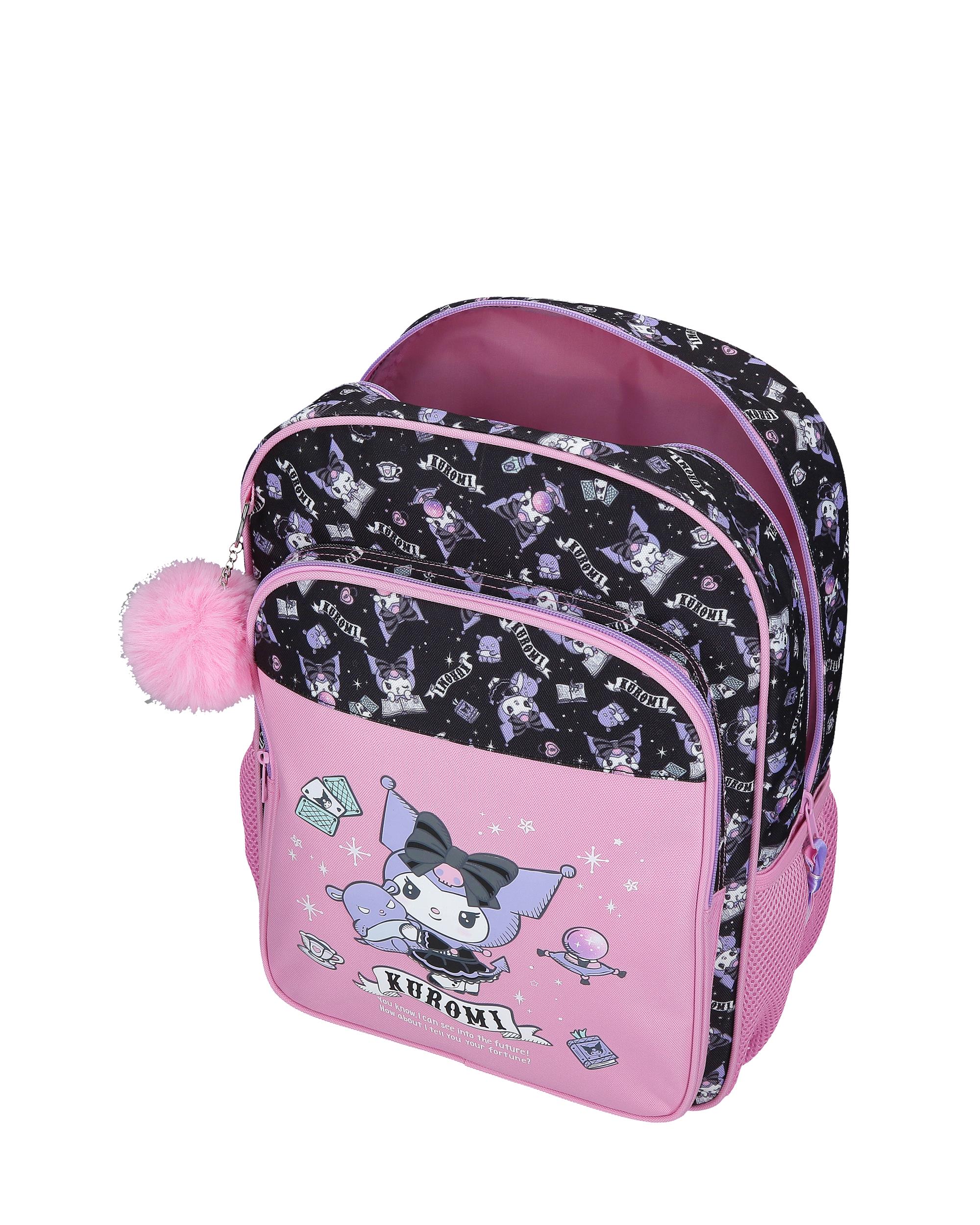 Mochila Escolar Kuromi Fortune Telling com Capacidade de 15,6l com Carro Rosa Rosa-4