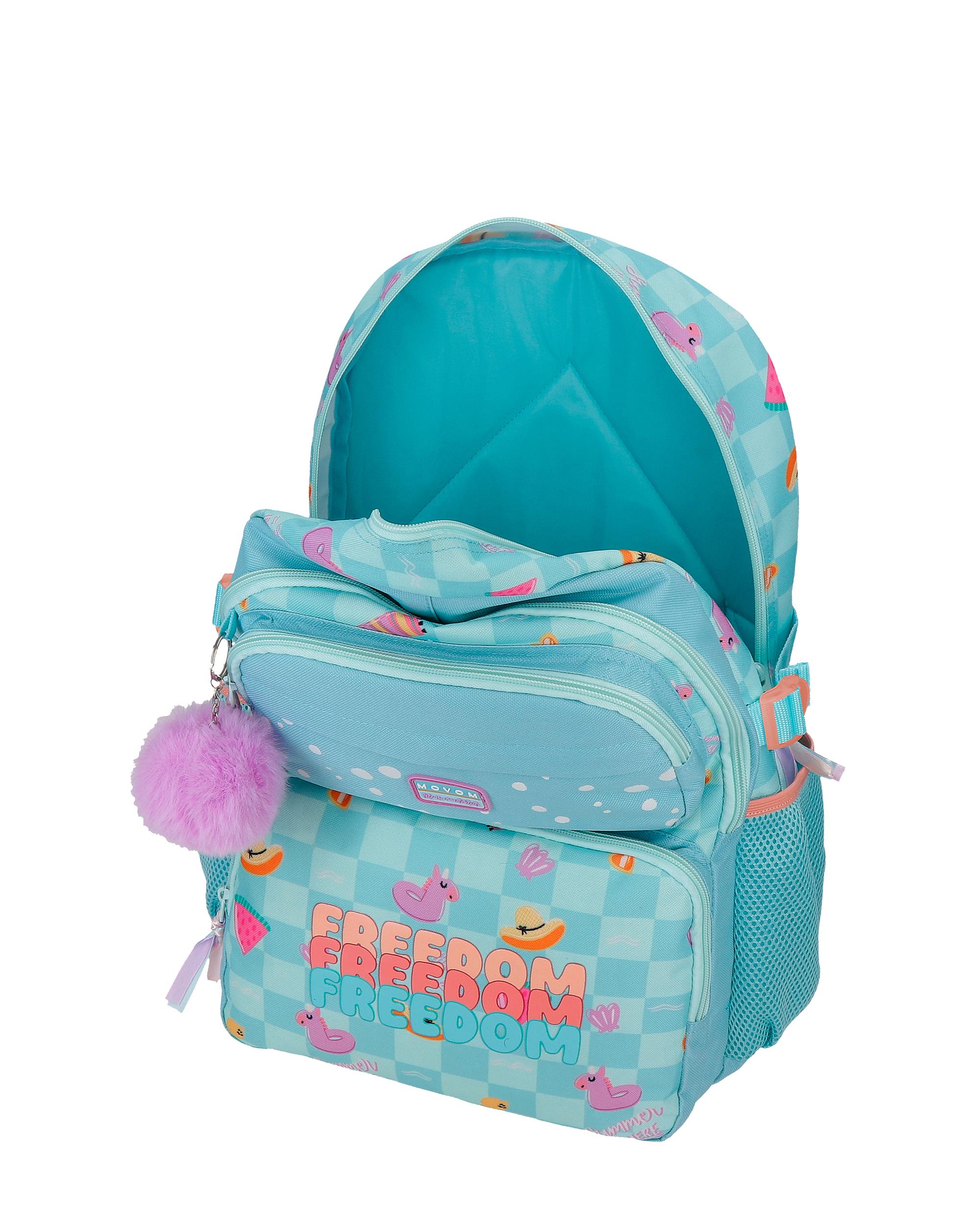 Mochila Escolar de Dois Compartimentos Movom Freedom com Capacidade de 27,4l Adaptável a Carrinho em Turquesa Azul Azul-4
